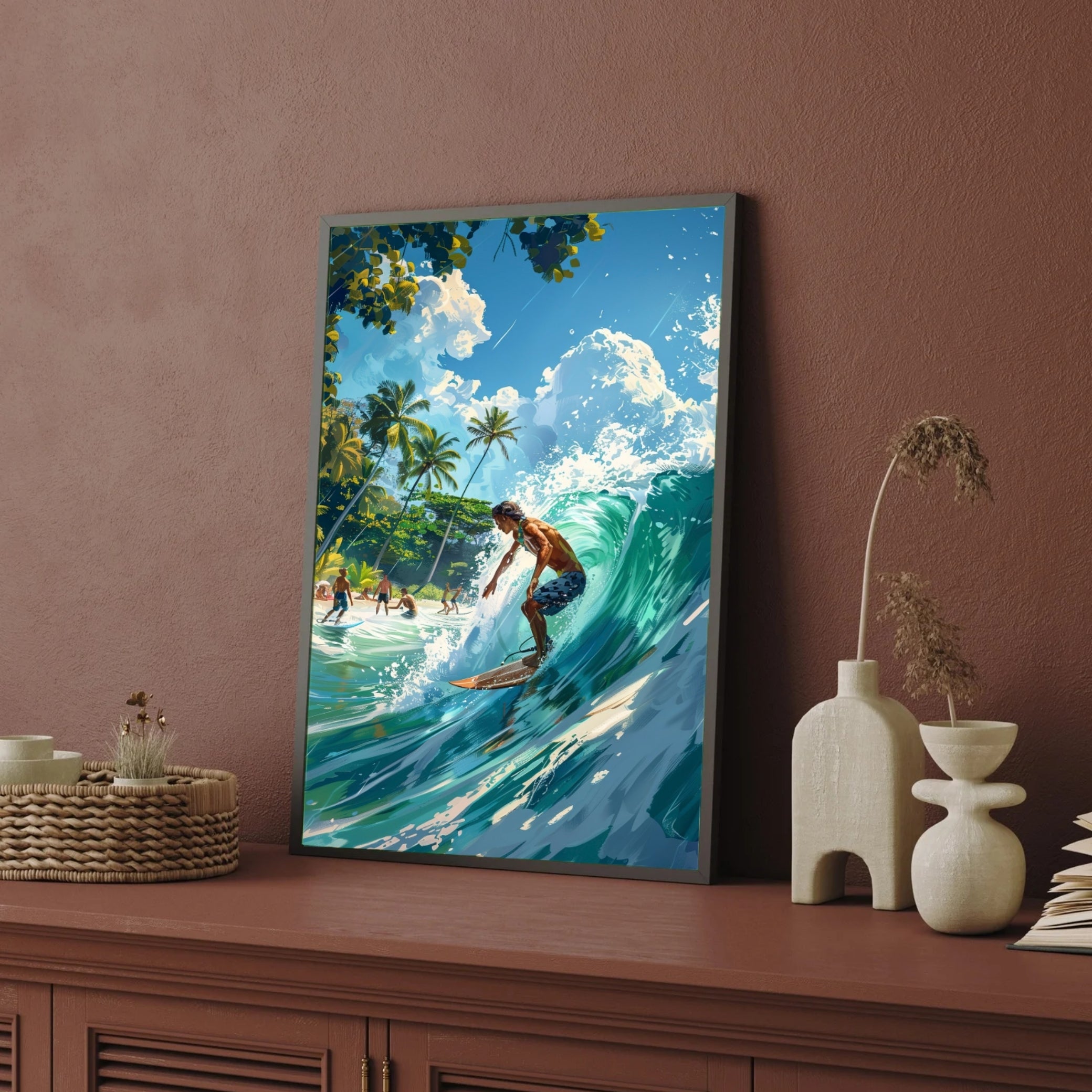 Surf Wall Art Painting | Ocean Wave Action Sports Canvas Decor 2 : 3 Vertical Premium Wall Art Canvas by MeriDeewar