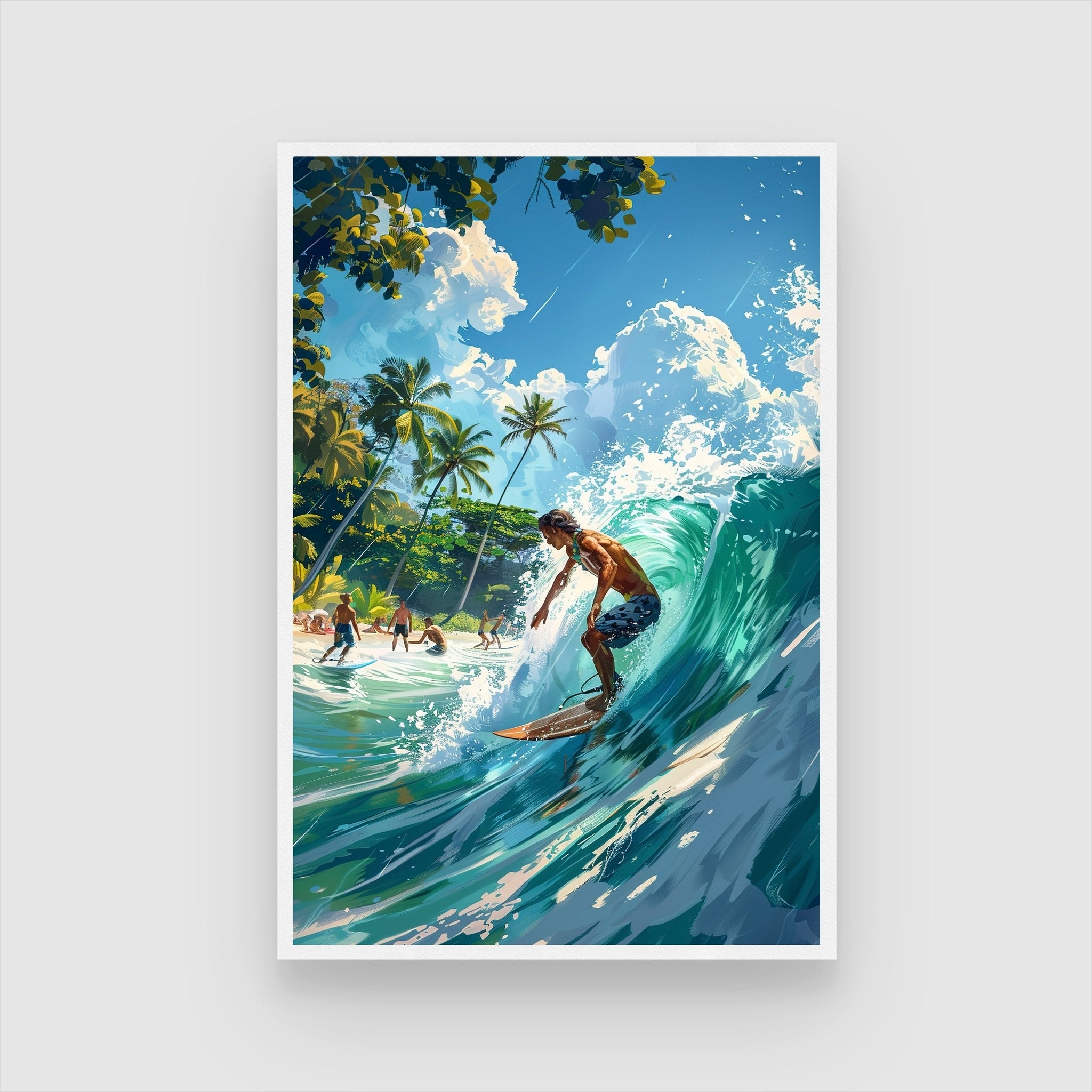 Surf Wall Art Painting | Ocean Wave Action Sports Canvas Decor 2 : 3 Vertical Premium Wall Art Canvas by MeriDeewar
