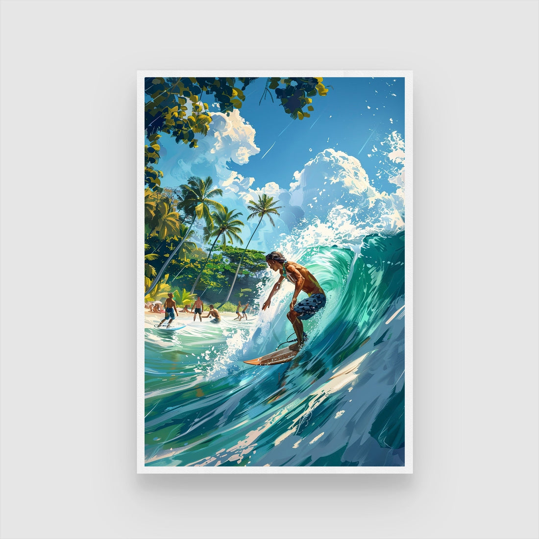 Surf Wall Art Painting | Ocean Wave Action Sports Canvas Decor 2 : 3 Vertical Premium Wall Art Canvas by MeriDeewar
