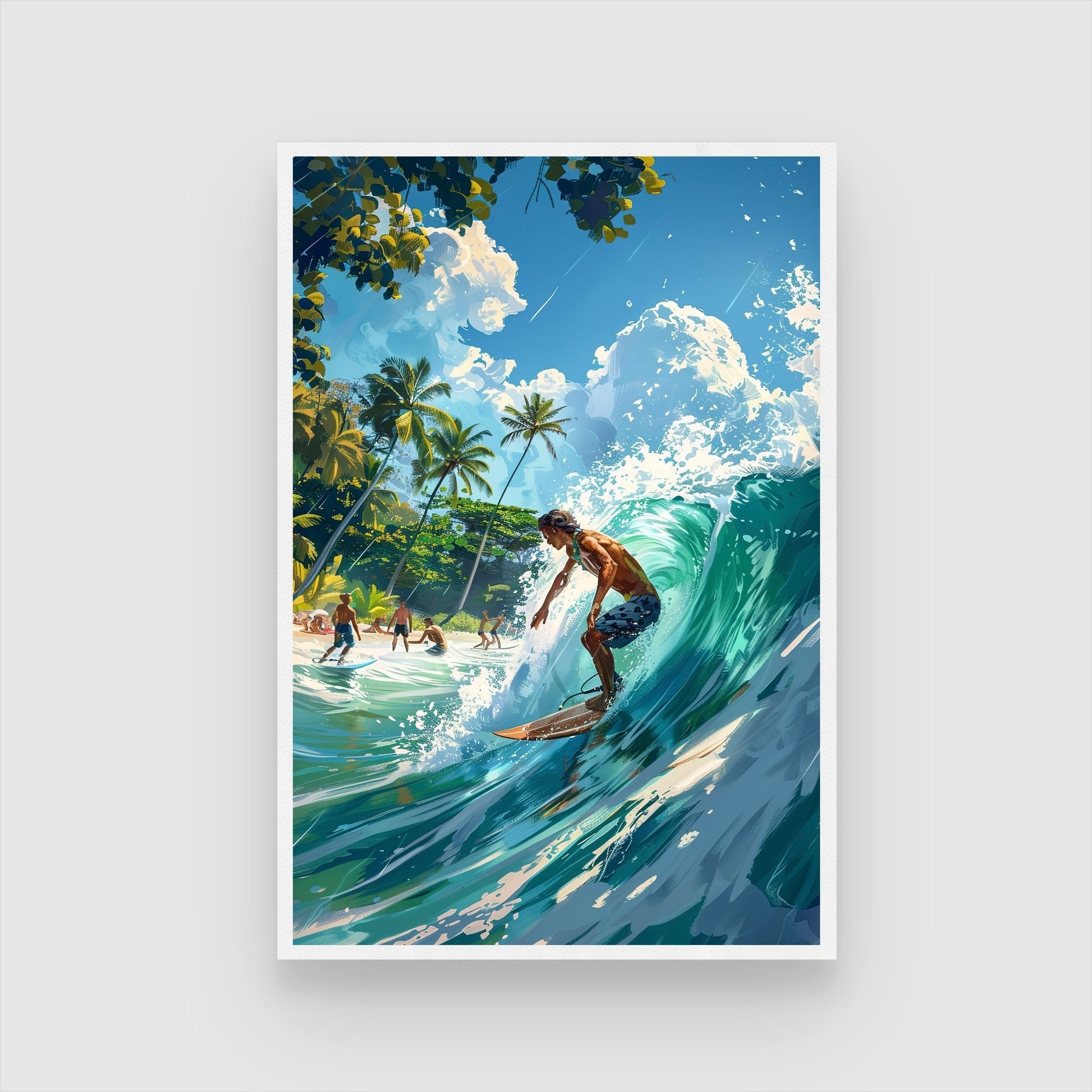 Surf Wall Art Painting | Ocean Wave Action Sports Canvas Decor 2 : 3 Vertical Premium Wall Art Canvas by MeriDeewar
