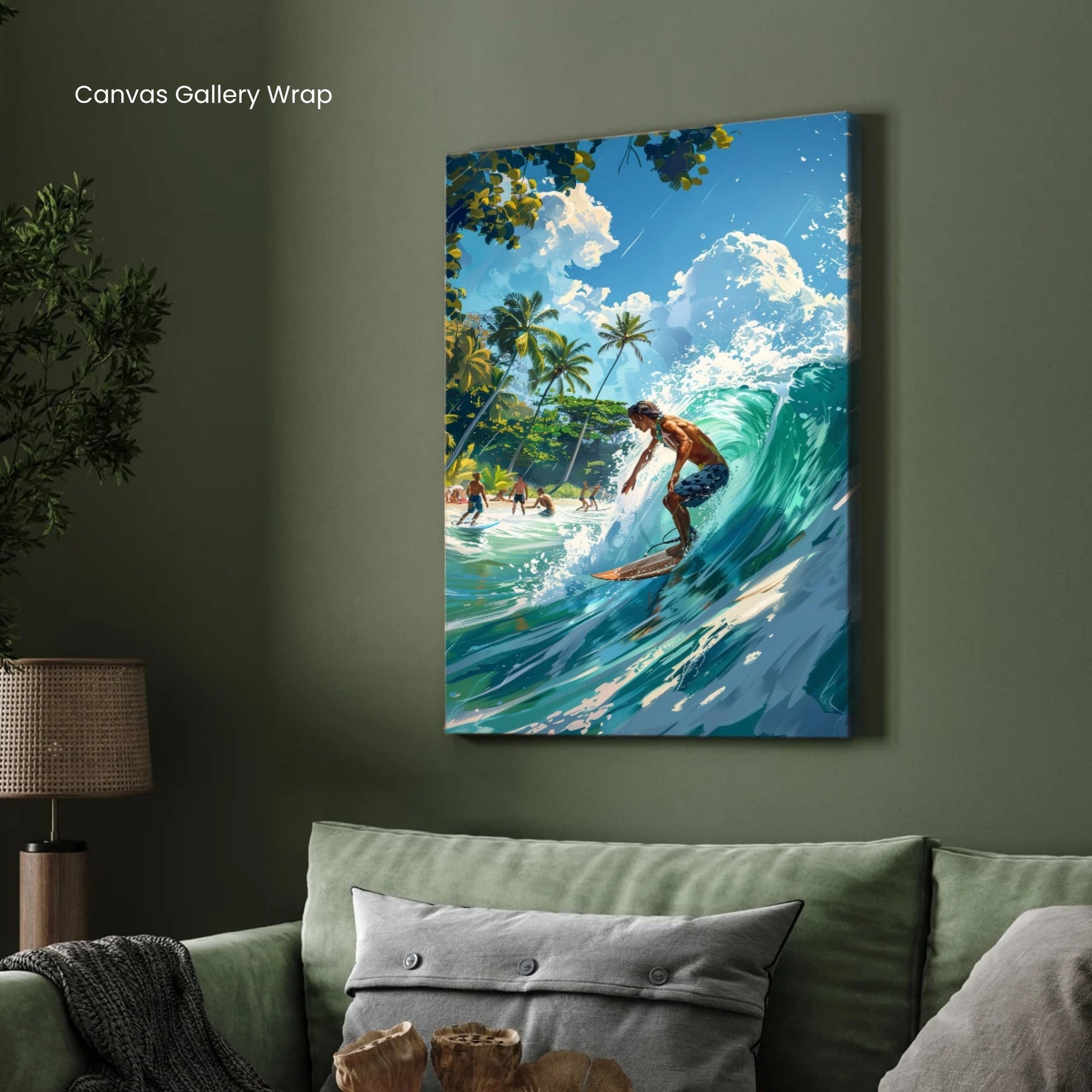 Surf Wall Art Painting | Ocean Wave Action Sports Canvas Decor 2 : 3 Vertical Premium Wall Art Canvas by MeriDeewar