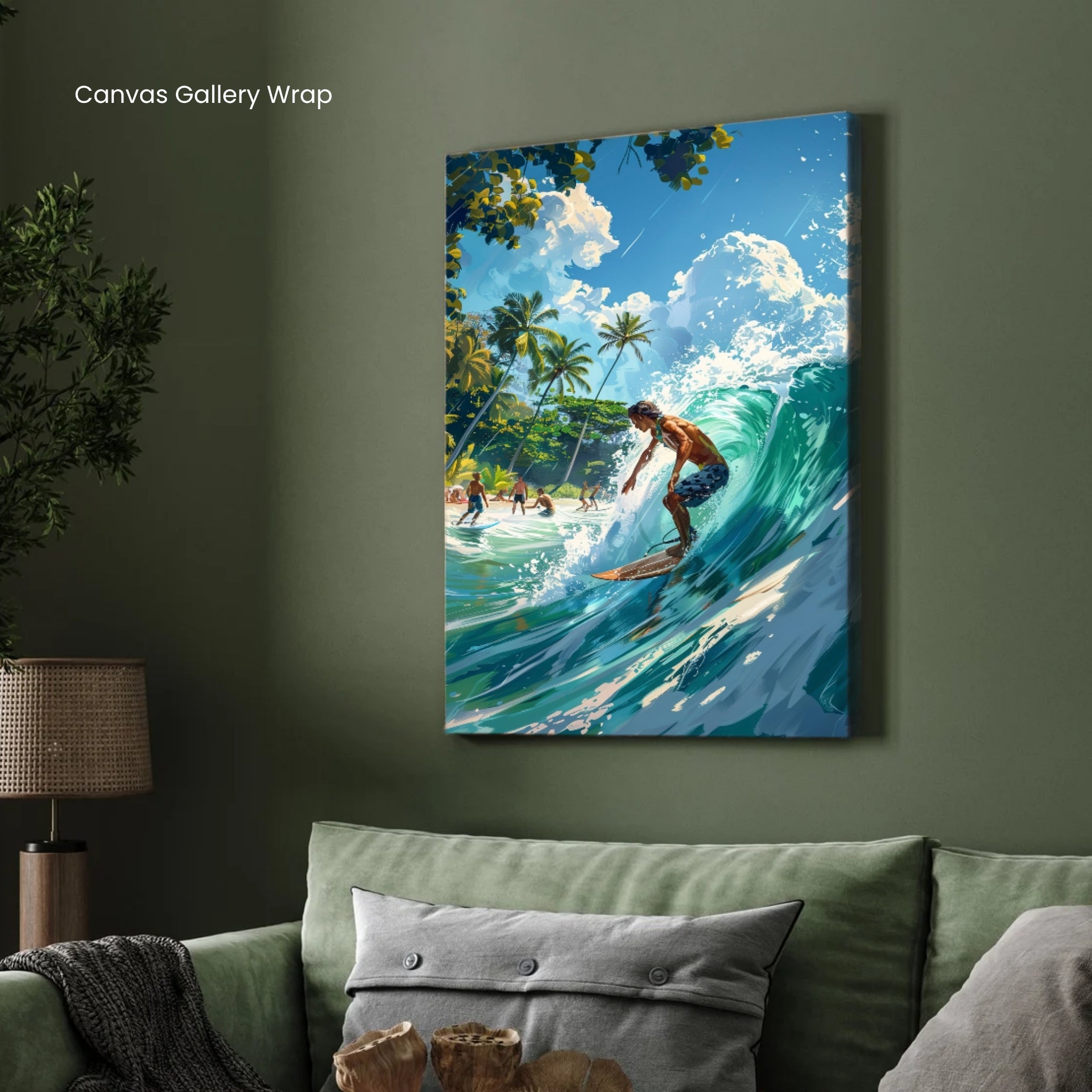 Surf Wall Art Painting | Ocean Wave Action Sports Canvas Decor 2 : 3 Vertical Premium Wall Art Canvas by MeriDeewar