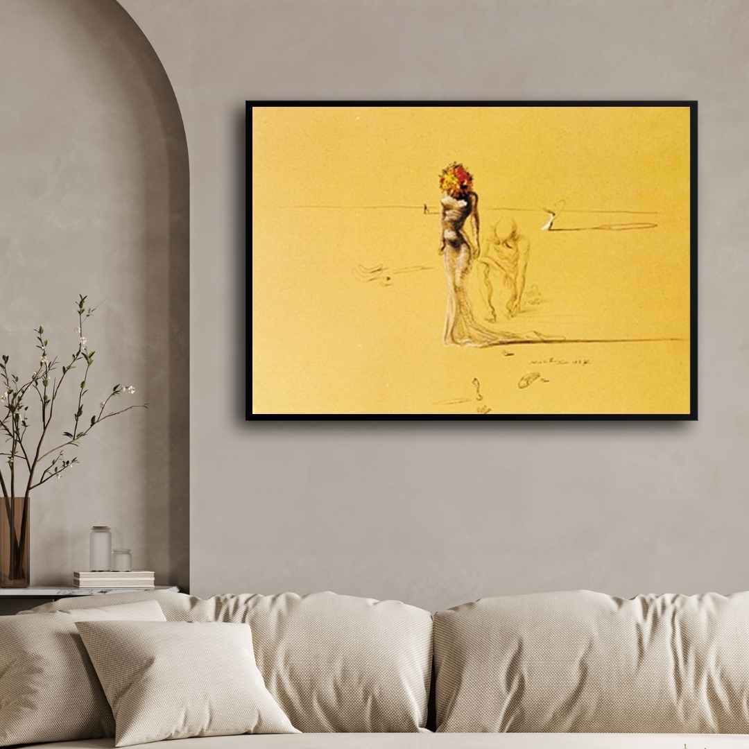 Surreal Woman with Flowers Painting for Living Room | Salvador Dali Wall Art Print 4 : 3 Horizontal Premium Wall Art Canvas by MeriDeewar