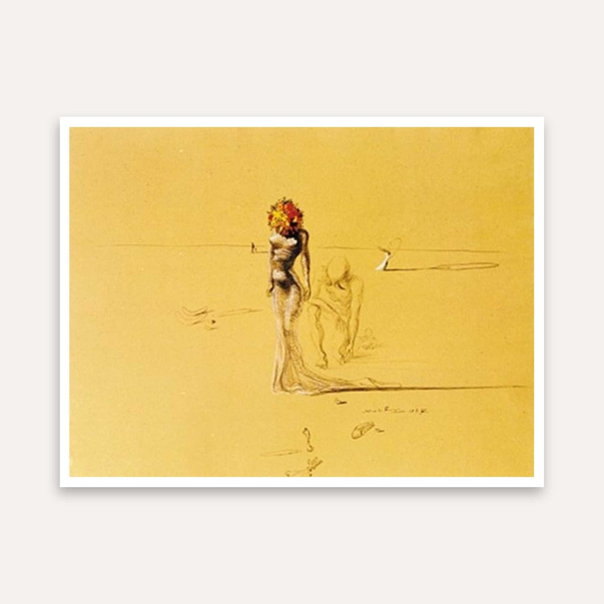 Surreal Woman with Flowers Painting for Living Room | Salvador Dali Wall Art Print 4 : 3 Horizontal Premium Wall Art Canvas by MeriDeewar