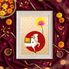 Surya Kamal Pichwai | Sacred Cow & Blooming Lotus Vermilion Framed Art Curate Oakwood mix / Small Premium Wall Art Canvas by MeriDeewar