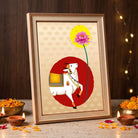 Surya Kamal Pichwai | Sacred Cow & Blooming Lotus Vermilion Framed Art Curate Premium Wall Art Canvas by MeriDeewar