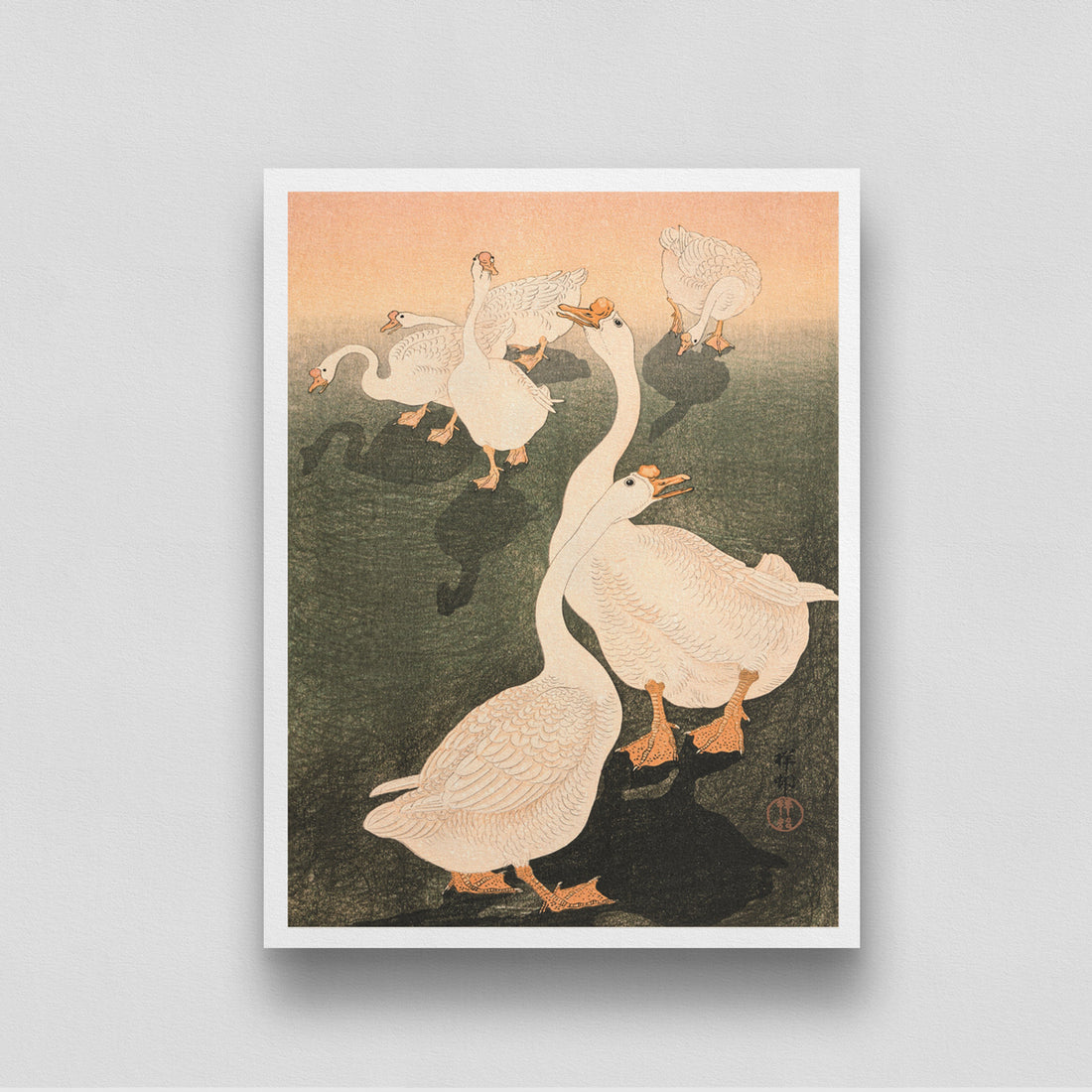Swan /Chinese Geese 2 by  Ohara Koson 3 : 4 Vertical New Premium Wall Art Canvas by MeriDeewar