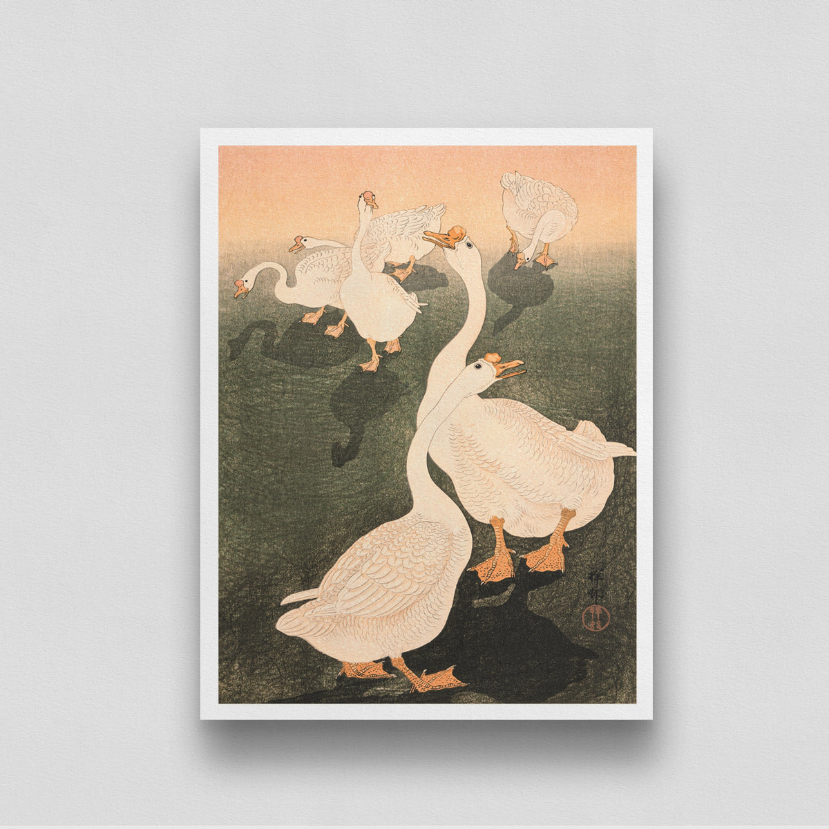 Swan /Chinese Geese 2 by  Ohara Koson 3 : 4 Vertical New Premium Wall Art Canvas by MeriDeewar