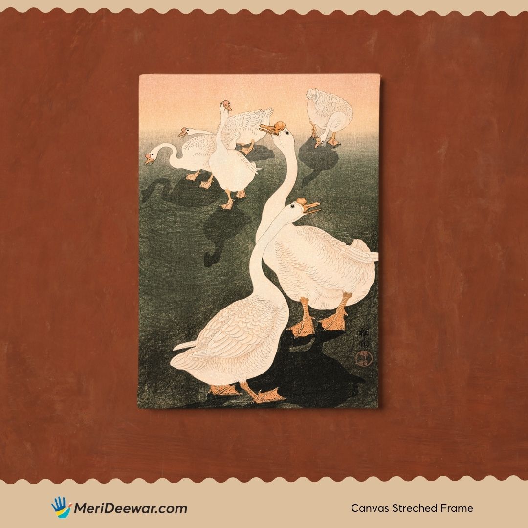 Swan /Chinese Geese 2 by  Ohara Koson 3 : 4 Vertical New Premium Wall Art Canvas by MeriDeewar