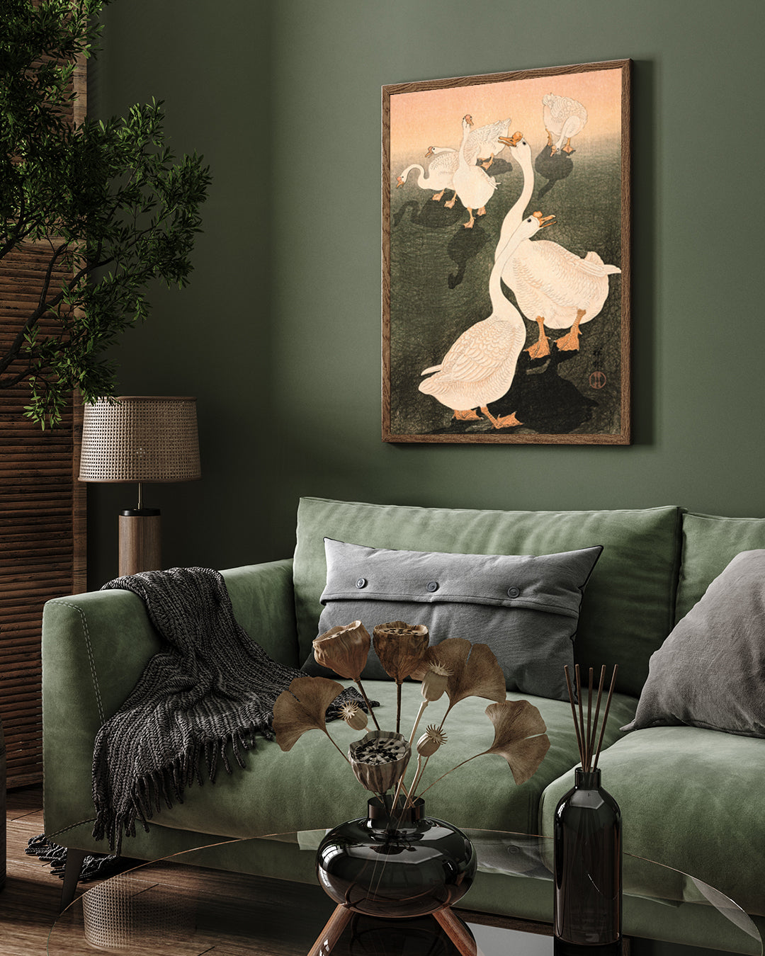 Swan /Chinese Geese 2 by  Ohara Koson 3 : 4 Vertical New Premium Wall Art Canvas by MeriDeewar