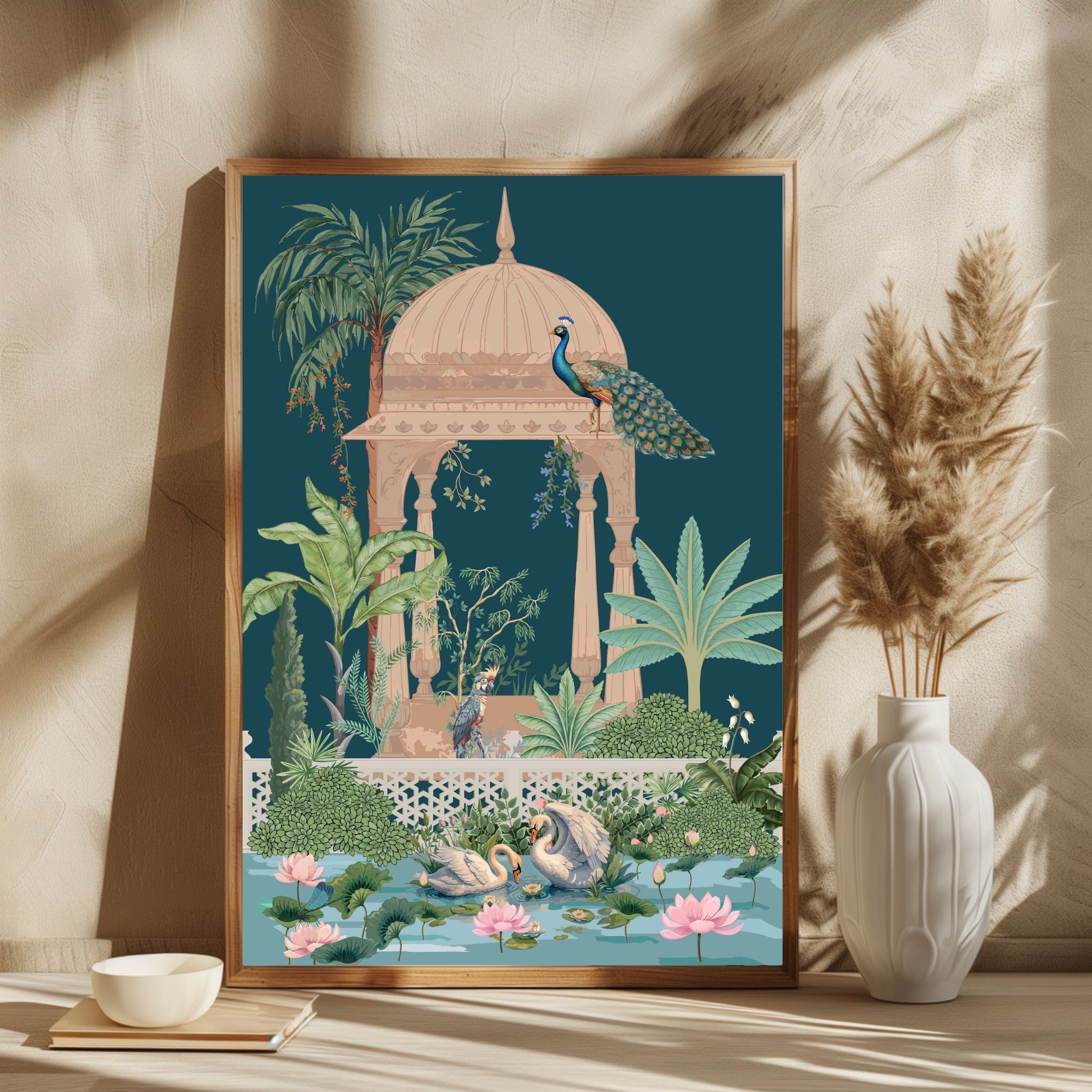Swan Couple in Lake Traditional 2 : 3 Vertical Premium Wall Art Canvas by MeriDeewar
