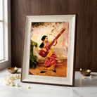 Swar Sadhana | Raja Ravi Varma Classical Musician Framed Art Curate Oakwood mix / Small Premium Wall Art Canvas by MeriDeewar