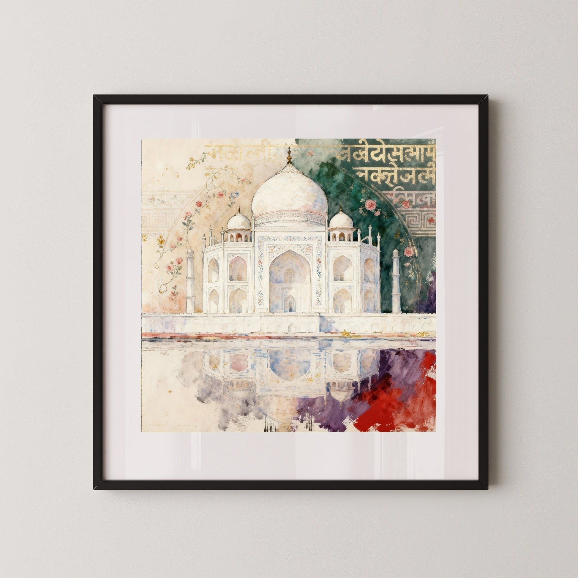 Symmetry of the Heart: Taj Mahal Art | Marble Harmony & Love Letter Print | MeriDeewar 1 : 1 Square Premium Wall Art Canvas by MeriDeewar