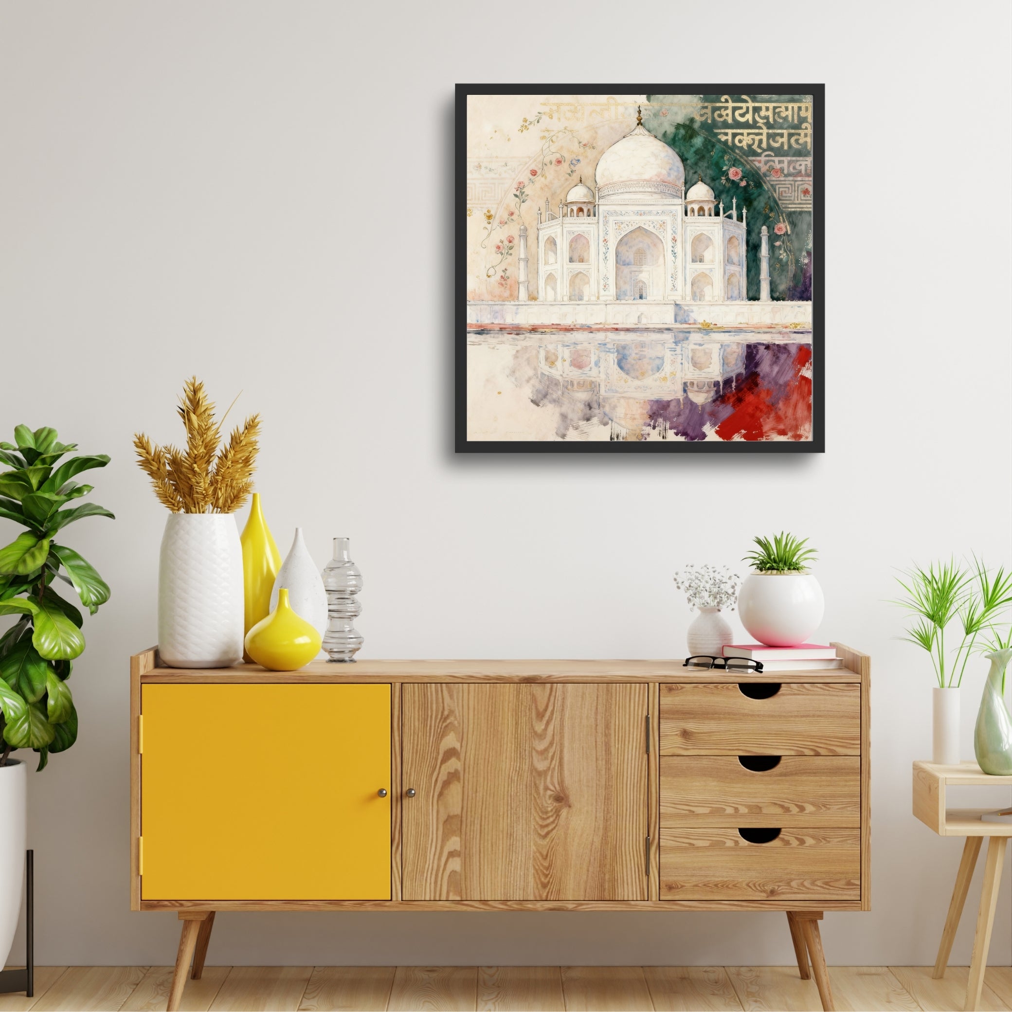 Symmetry of the Heart: Taj Mahal Art | Marble Harmony & Love Letter Print | MeriDeewar 1 : 1 Square Premium Wall Art Canvas by MeriDeewar