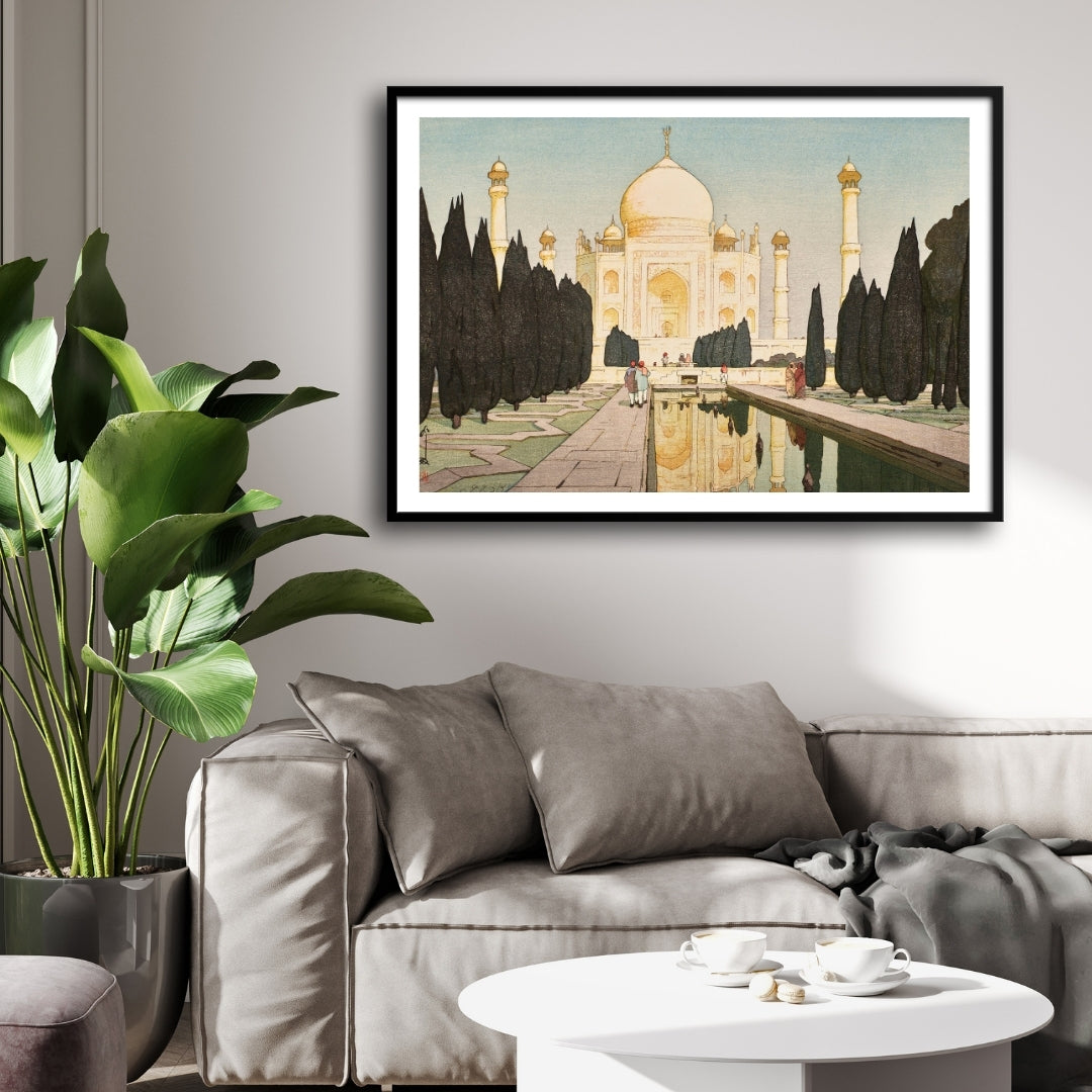 Taj Mahal at Sunrise – Yoshida Hiroshi Japanese Woodblock Print 2 : 3 Horizontal Premium Wall Art Canvas by MeriDeewar