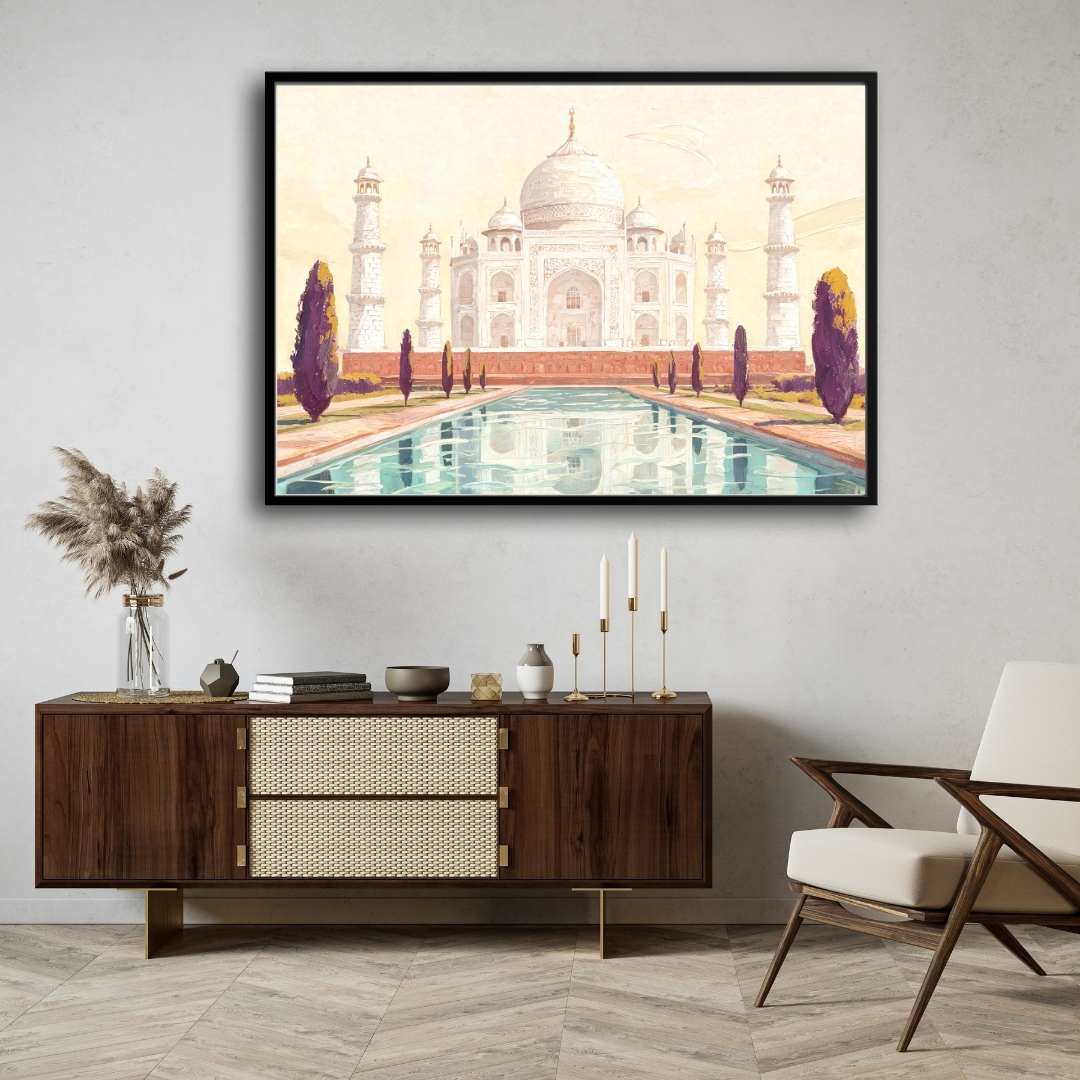 Taj Mahal Impressionist Painting | Horizontal Landscape Framed Wall Art 2 : 3 Horizontal Premium Wall Art Canvas by MeriDeewar
