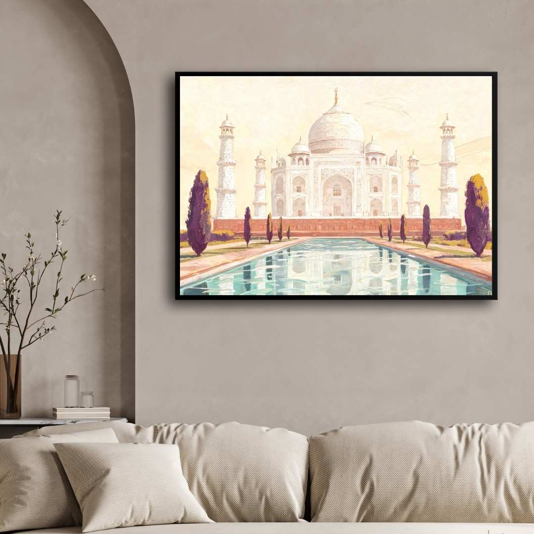 Taj Mahal Impressionist Painting | Horizontal Landscape Framed Wall Art 2 : 3 Horizontal Premium Wall Art Canvas by MeriDeewar