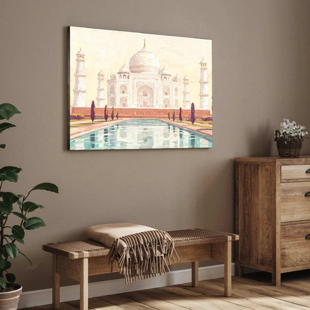Taj Mahal Impressionist Painting | Horizontal Landscape Framed Wall Art 2 : 3 Horizontal Premium Wall Art Canvas by MeriDeewar