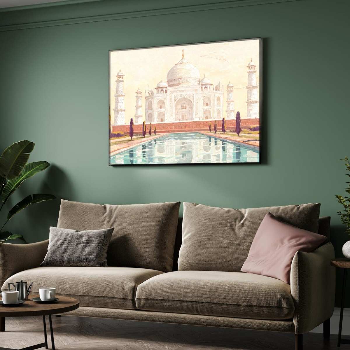 Taj Mahal Impressionist Painting | Horizontal Landscape Framed Wall Art 2 : 3 Horizontal Premium Wall Art Canvas by MeriDeewar