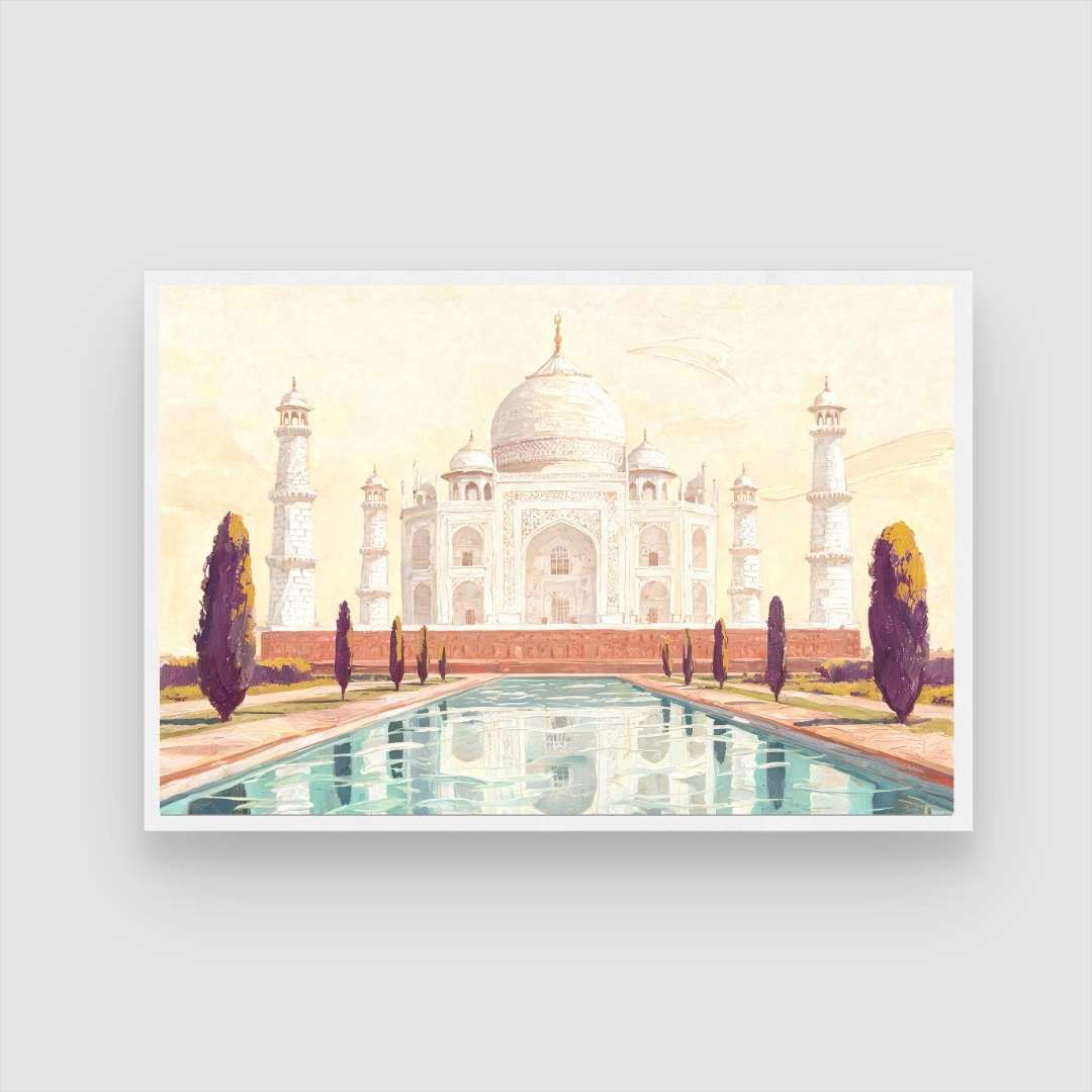 Taj Mahal Impressionist Painting | Horizontal Landscape Framed Wall Art 2 : 3 Horizontal Premium Wall Art Canvas by MeriDeewar