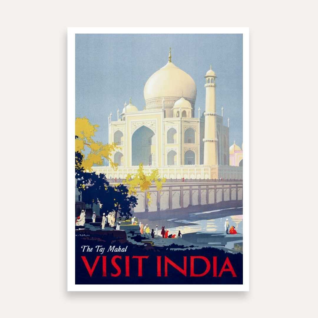 Taj Mahal Vintage Poster – Wall Painting for Living Room & Hall | Giclée Art Print 2 : 3 Vertical Premium Wall Art Canvas by MeriDeewar