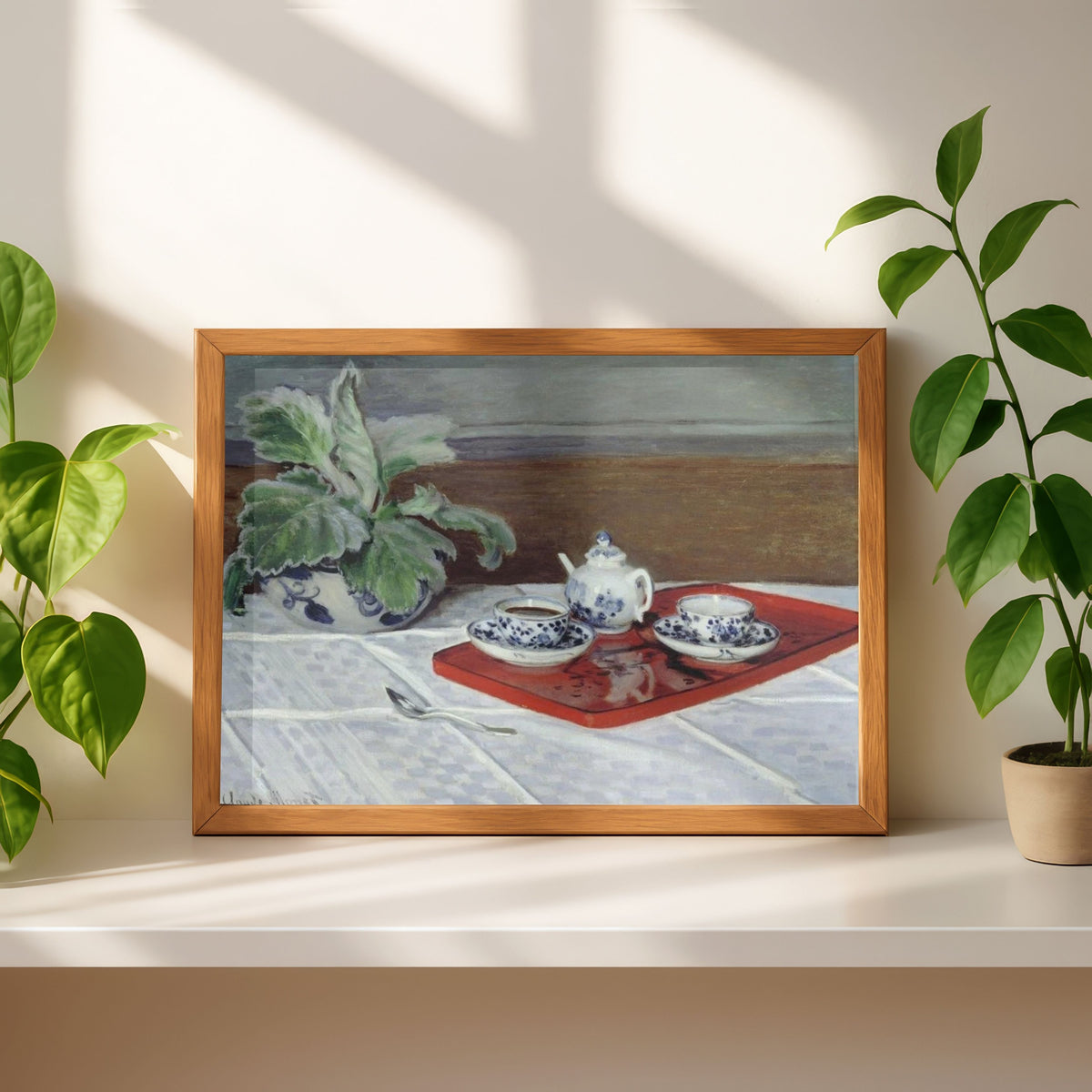 Tea Set Still Life Painting for Dining Room | Claude Monet Wall Art | Giclée Print 4 : 3 Horizontal Premium Wall Art Canvas by MeriDeewar