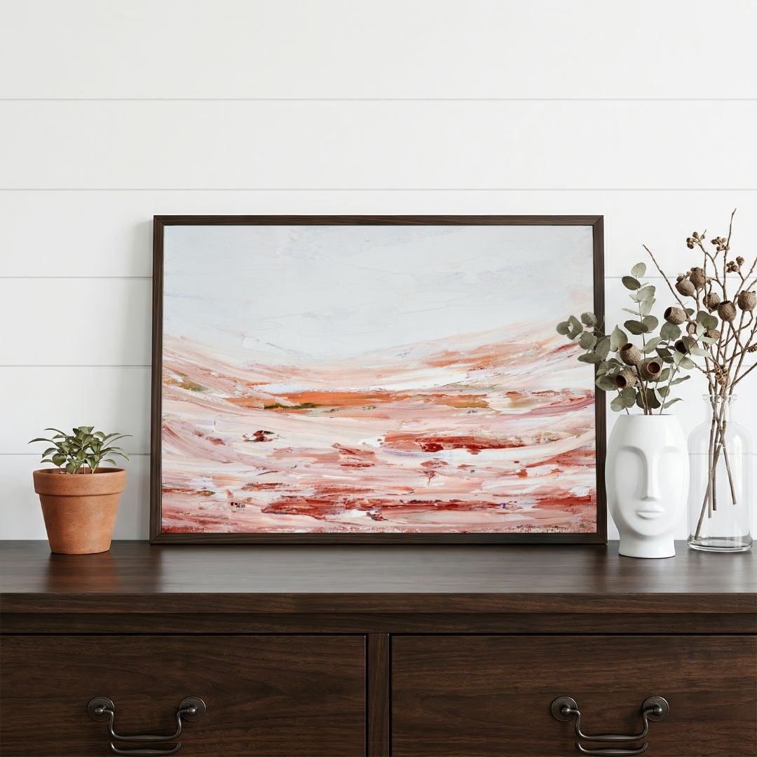 Terracotta Dunes | Modern Minimalist Desert Landscape Framed Wall Art 4 : 3 Horizontal Premium Wall Art Canvas by MeriDeewar