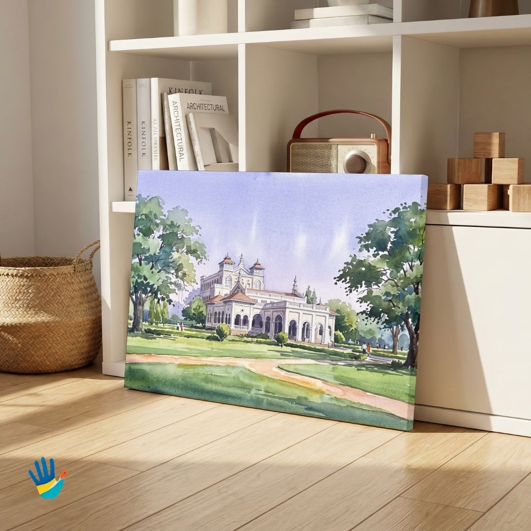 The Aga Khan Palace | Pune Historic Garden Architecture Framed Art 4 : 3 Horizontal Premium Wall Art Canvas by MeriDeewar
