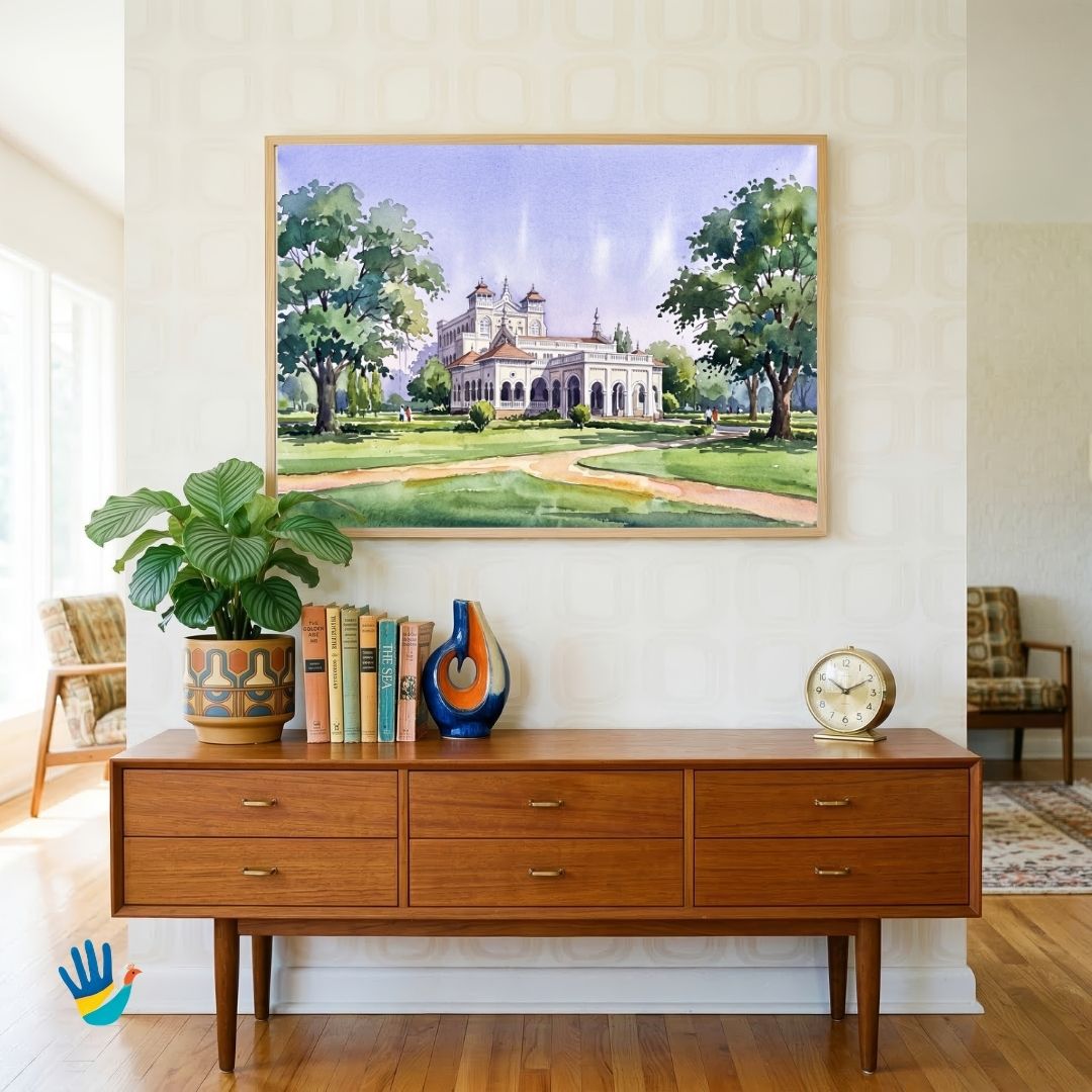 The Aga Khan Palace | Pune Historic Garden Architecture Framed Art 4 : 3 Horizontal Premium Wall Art Canvas by MeriDeewar