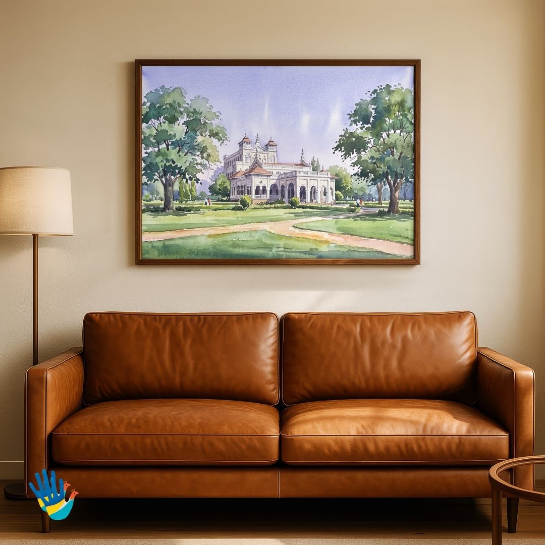 The Aga Khan Palace | Pune Historic Garden Architecture Framed Art 4 : 3 Horizontal Premium Wall Art Canvas by MeriDeewar
