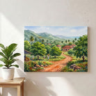 The Alphonso Grove | Coastal Orchard & Village Watercolor Landscape Framed Art Curate Premium Wall Art Canvas by MeriDeewar
