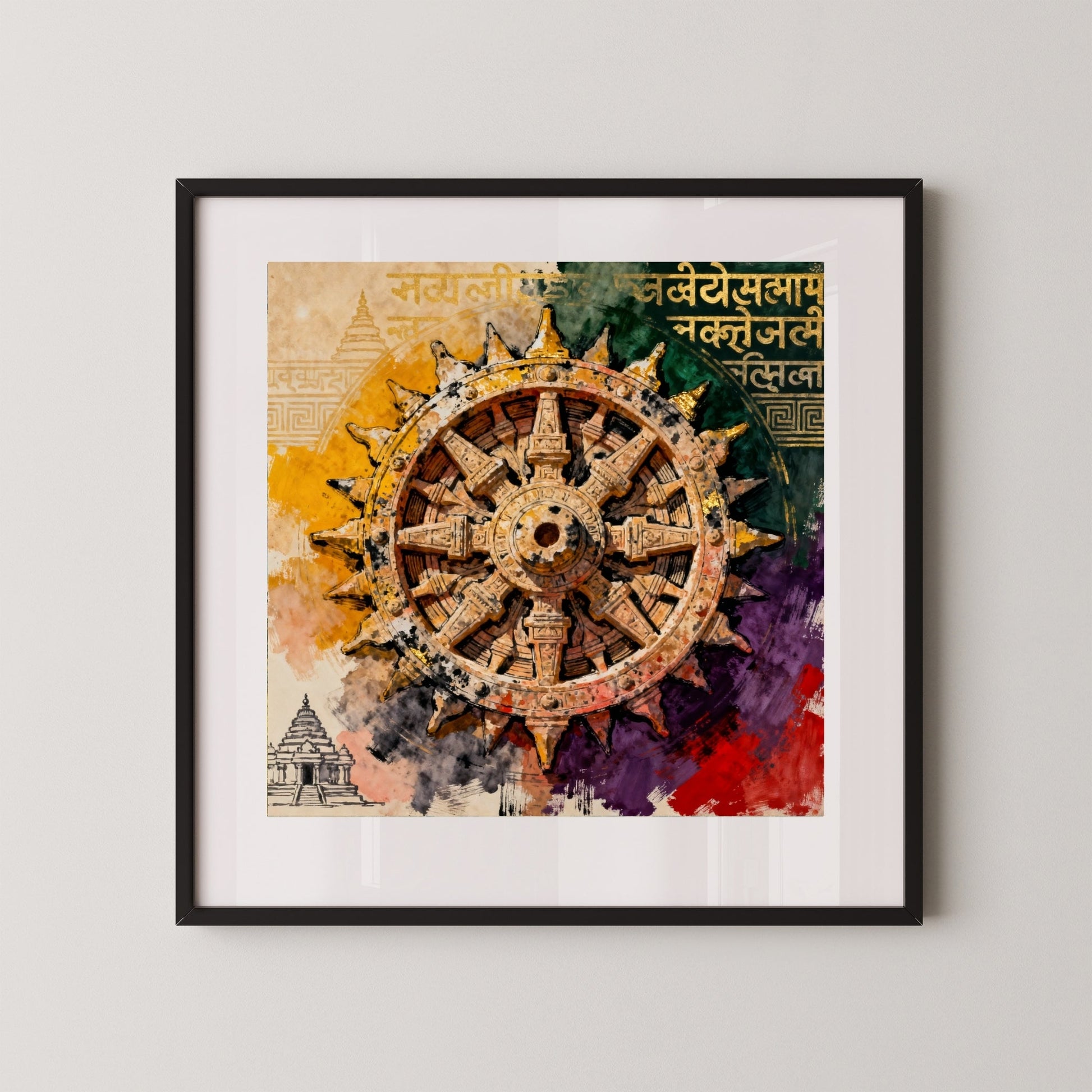 The Chariot of the Sun | Konark Wheel Cosmic Clock Wall Art | MeriDeewar 1 : 1 Square Premium Wall Art Canvas by MeriDeewar