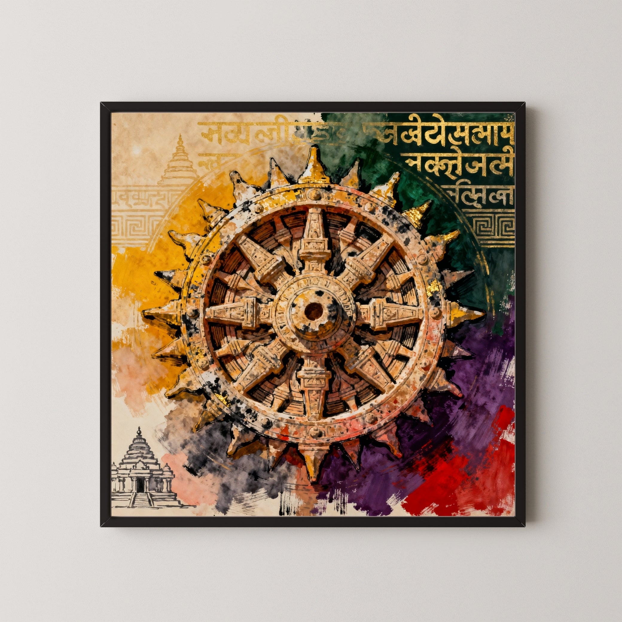 The Chariot of the Sun | Konark Wheel Cosmic Clock Wall Art | MeriDeewar 1 : 1 Square Premium Wall Art Canvas by MeriDeewar