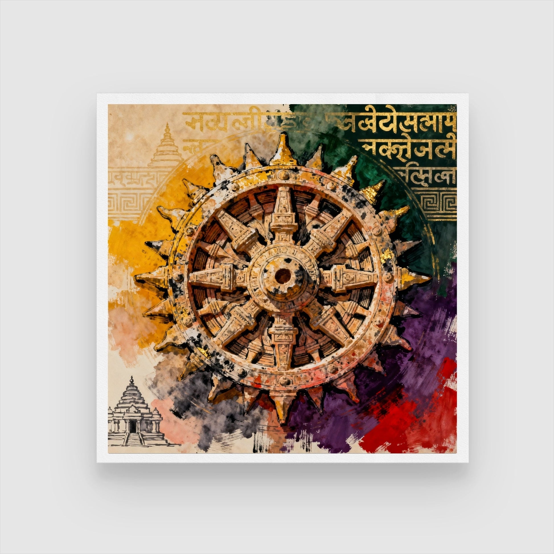 The Chariot of the Sun | Konark Wheel Cosmic Clock Wall Art | MeriDeewar 1 : 1 Square Premium Wall Art Canvas by MeriDeewar