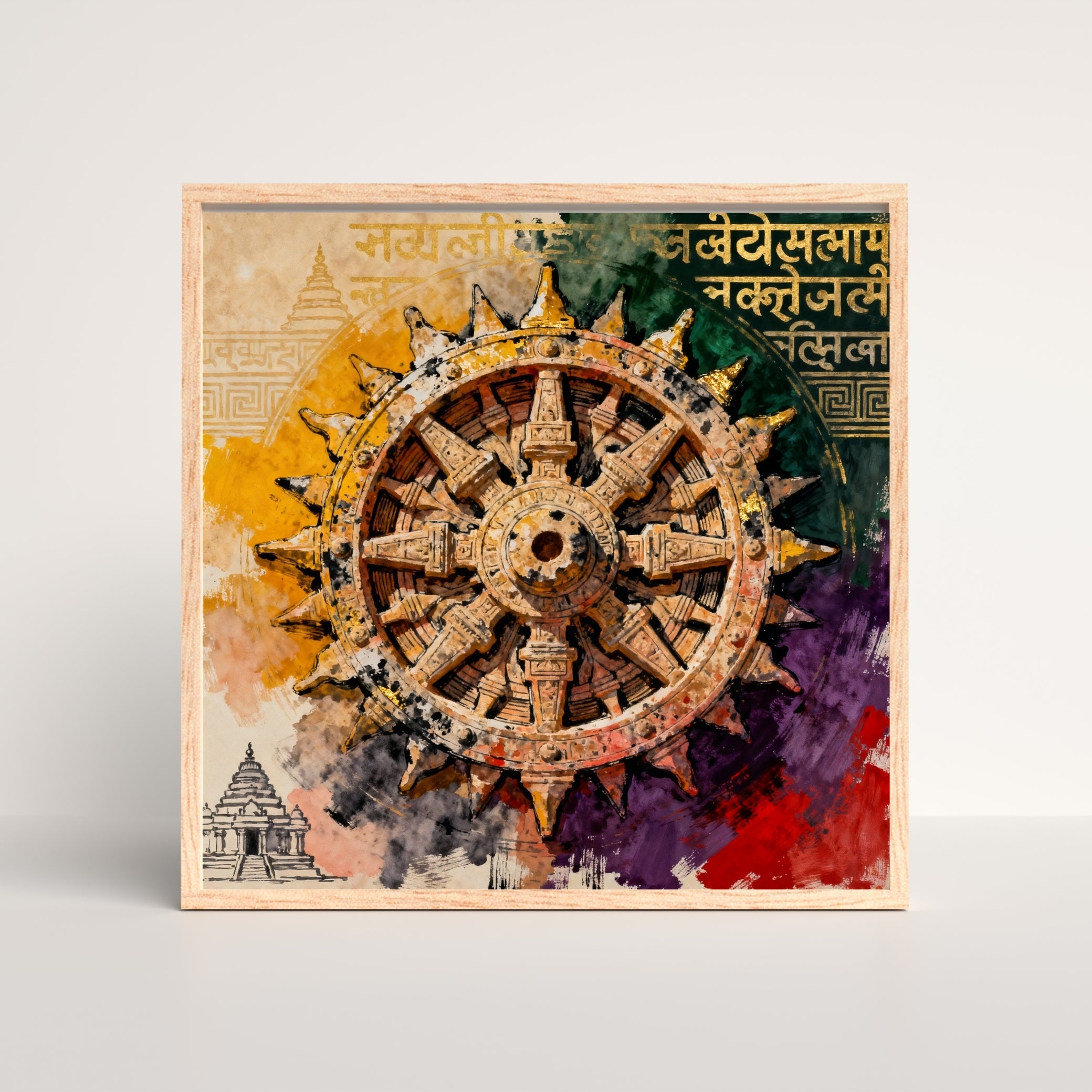 The Chariot of the Sun | Konark Wheel Cosmic Clock Wall Art | MeriDeewar 1 : 1 Square Premium Wall Art Canvas by MeriDeewar
