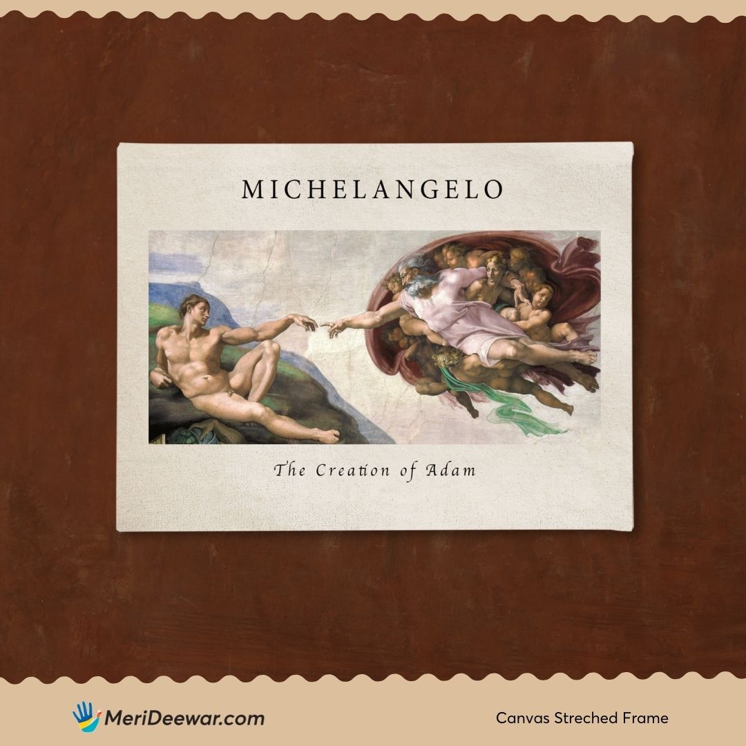 The creation of adam fresco Painting by Michelangelo 3 : 4 Horizontal New Premium Wall Art Canvas by MeriDeewar