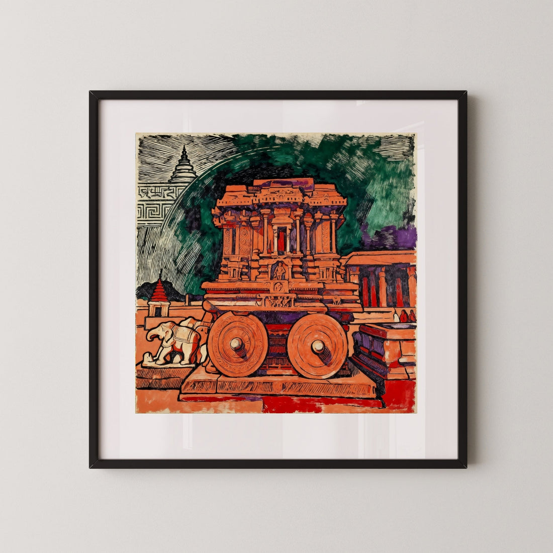 The Eternal Chariot of Hampi – Indian Heritage Architecture Canvas Wall Art 1 : 1 Square Premium Wall Art Canvas by MeriDeewar