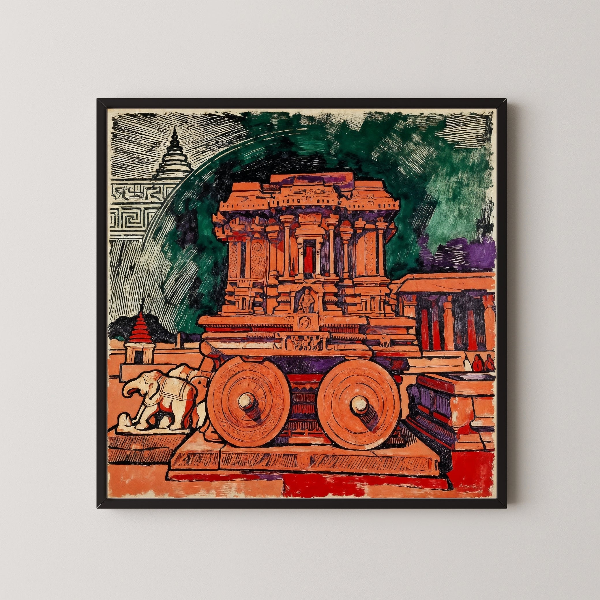 The Eternal Chariot of Hampi – Indian Heritage Architecture Canvas Wall Art 1 : 1 Square Premium Wall Art Canvas by MeriDeewar