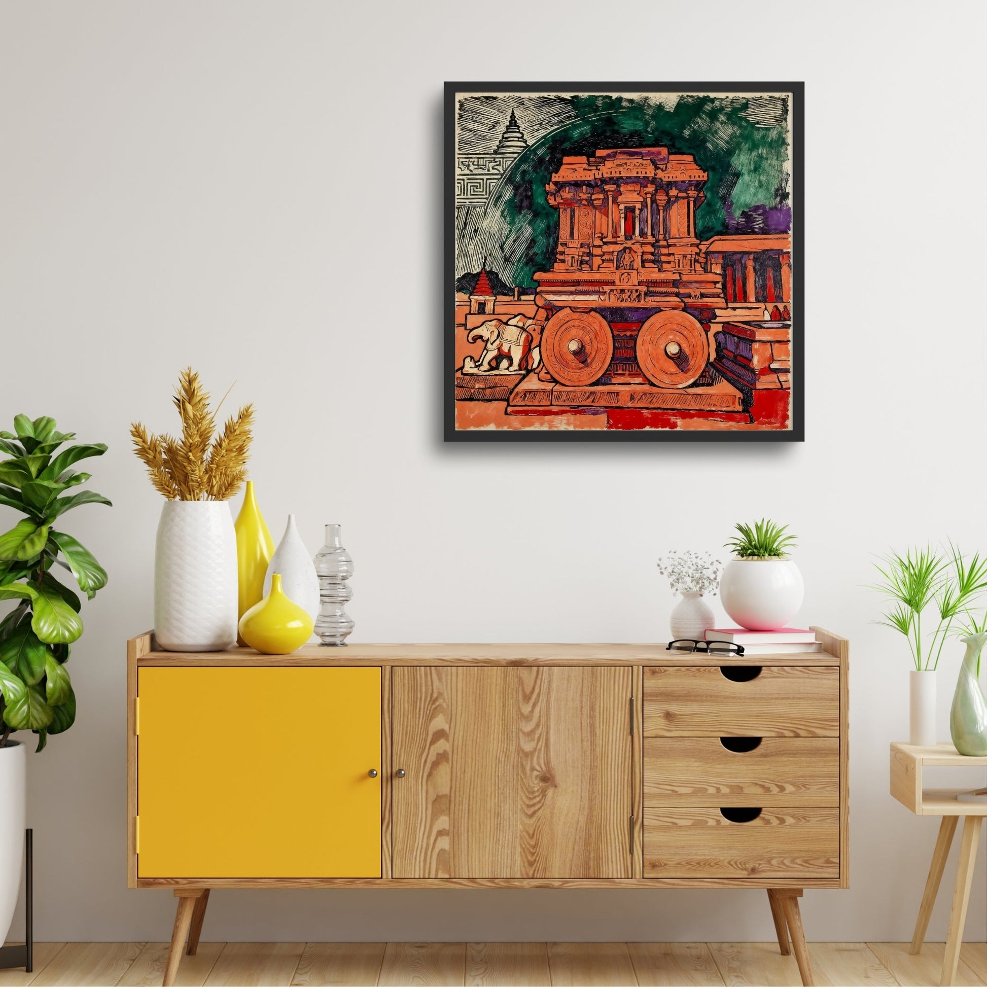 The Eternal Chariot of Hampi – Indian Heritage Architecture Canvas Wall Art 1 : 1 Square Premium Wall Art Canvas by MeriDeewar