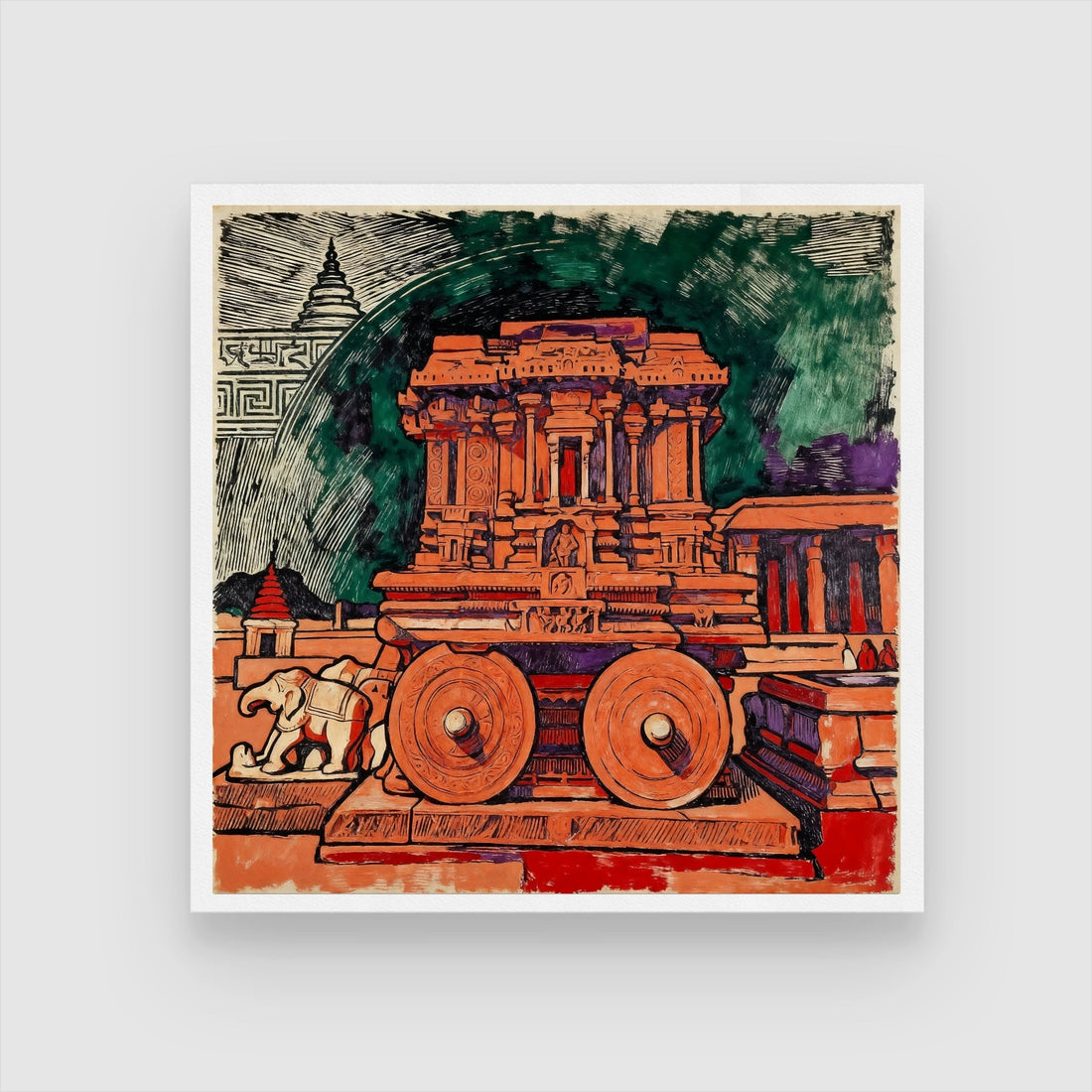 The Eternal Chariot of Hampi – Indian Heritage Architecture Canvas Wall Art 1 : 1 Square Premium Wall Art Canvas by MeriDeewar