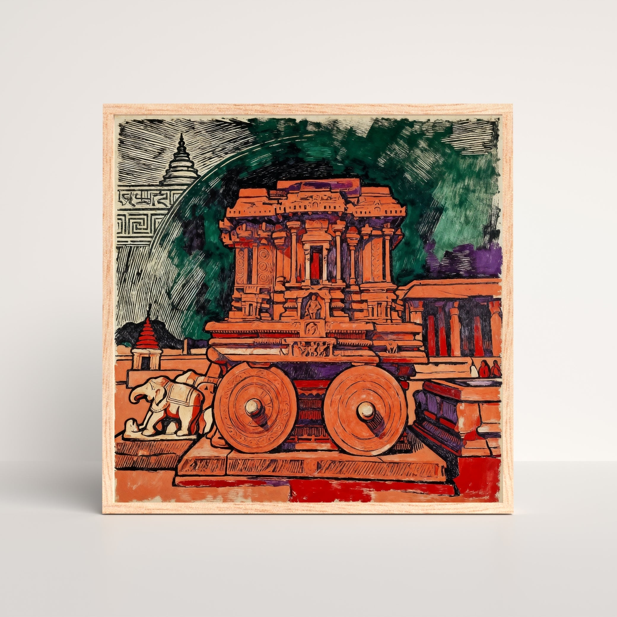 The Eternal Chariot of Hampi – Indian Heritage Architecture Canvas Wall Art 1 : 1 Square Premium Wall Art Canvas by MeriDeewar