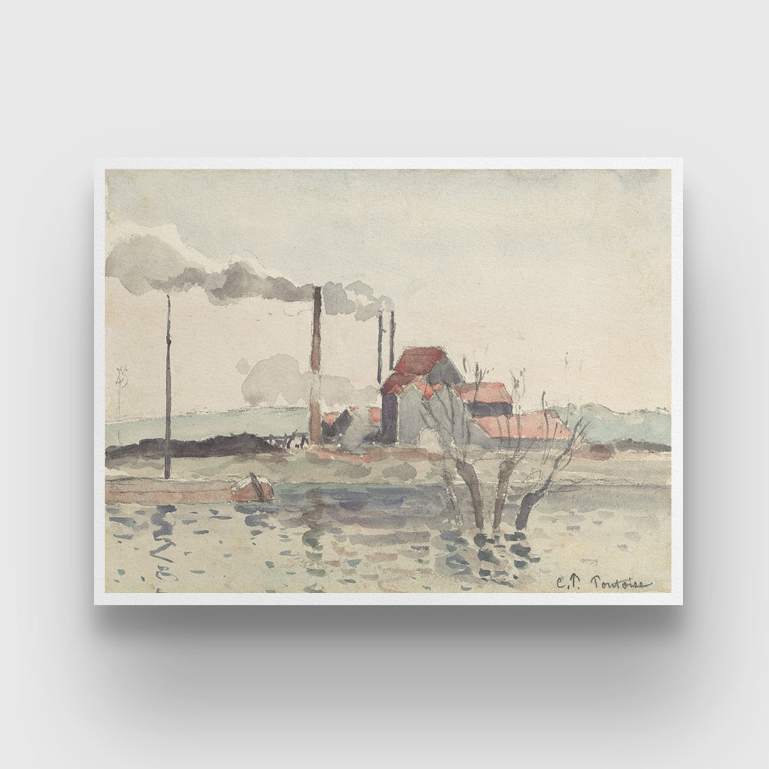 The Factory at Pontoise Painting by Camille Pissarro 3 : 4 Horizontal New Premium Wall Art Canvas by MeriDeewar