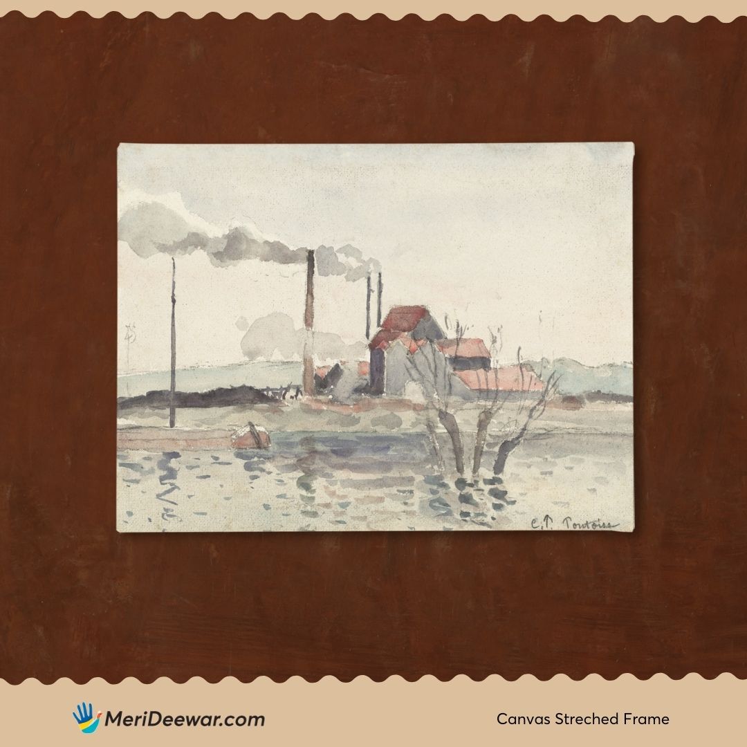 The Factory at Pontoise Painting by Camille Pissarro 3 : 4 Horizontal New Premium Wall Art Canvas by MeriDeewar