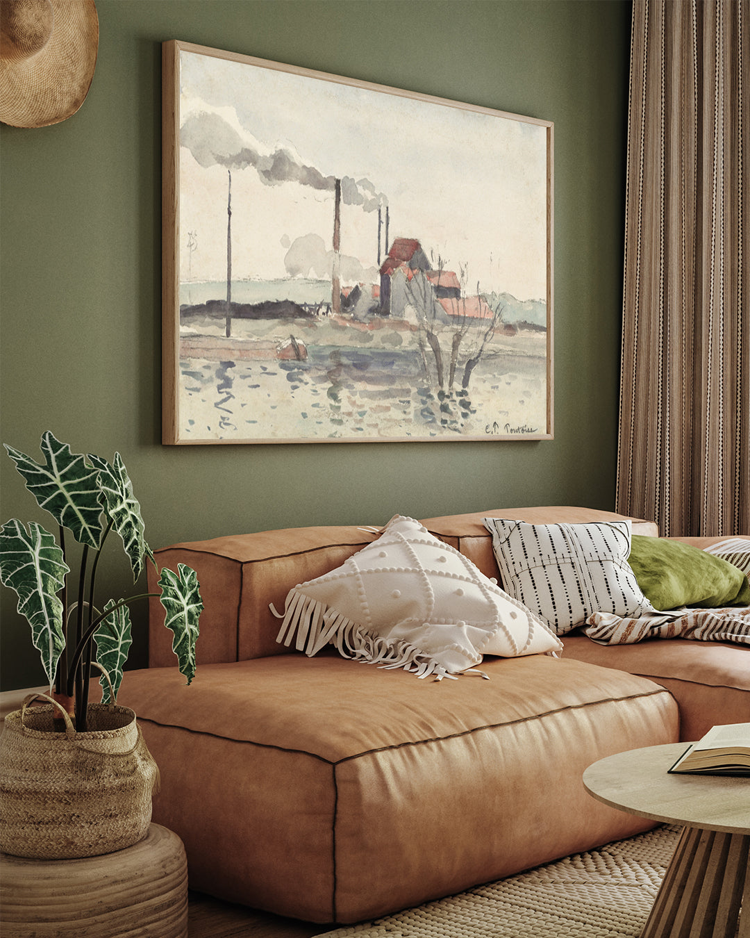 The Factory at Pontoise Painting by Camille Pissarro 3 : 4 Horizontal New Premium Wall Art Canvas by MeriDeewar