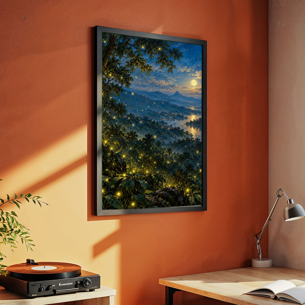 The Firefly Forest | Moonlit Western Ghats Night Gallery Wrap Canvas Curate Black Premium Wall Art Canvas by MeriDeewar