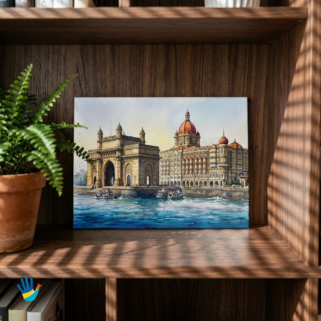 The Gateway of India | Mumbai Heritage Waterfront Indo-Saracenic Framed Art 4 : 3 Horizontal Premium Wall Art Canvas by MeriDeewar