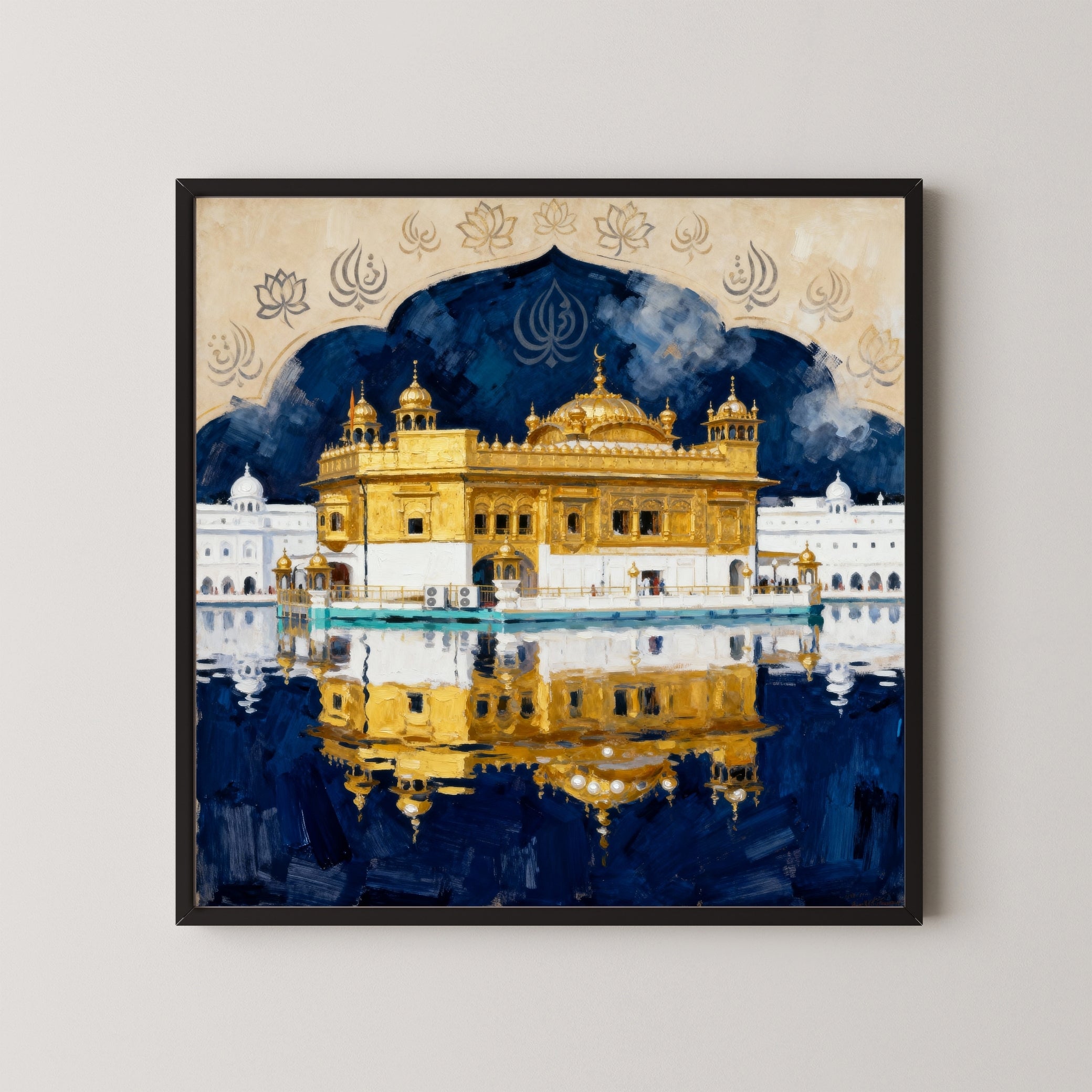 The Golden Serenity – Golden Temple Amritsar Wall Painting 1 : 1 Square Premium Wall Art Canvas by MeriDeewar