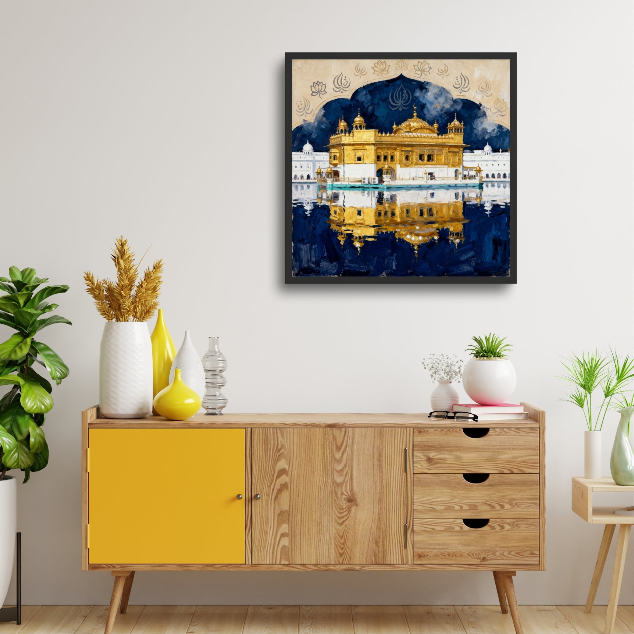 The Golden Serenity – Golden Temple Amritsar Wall Painting 1 : 1 Square Premium Wall Art Canvas by MeriDeewar