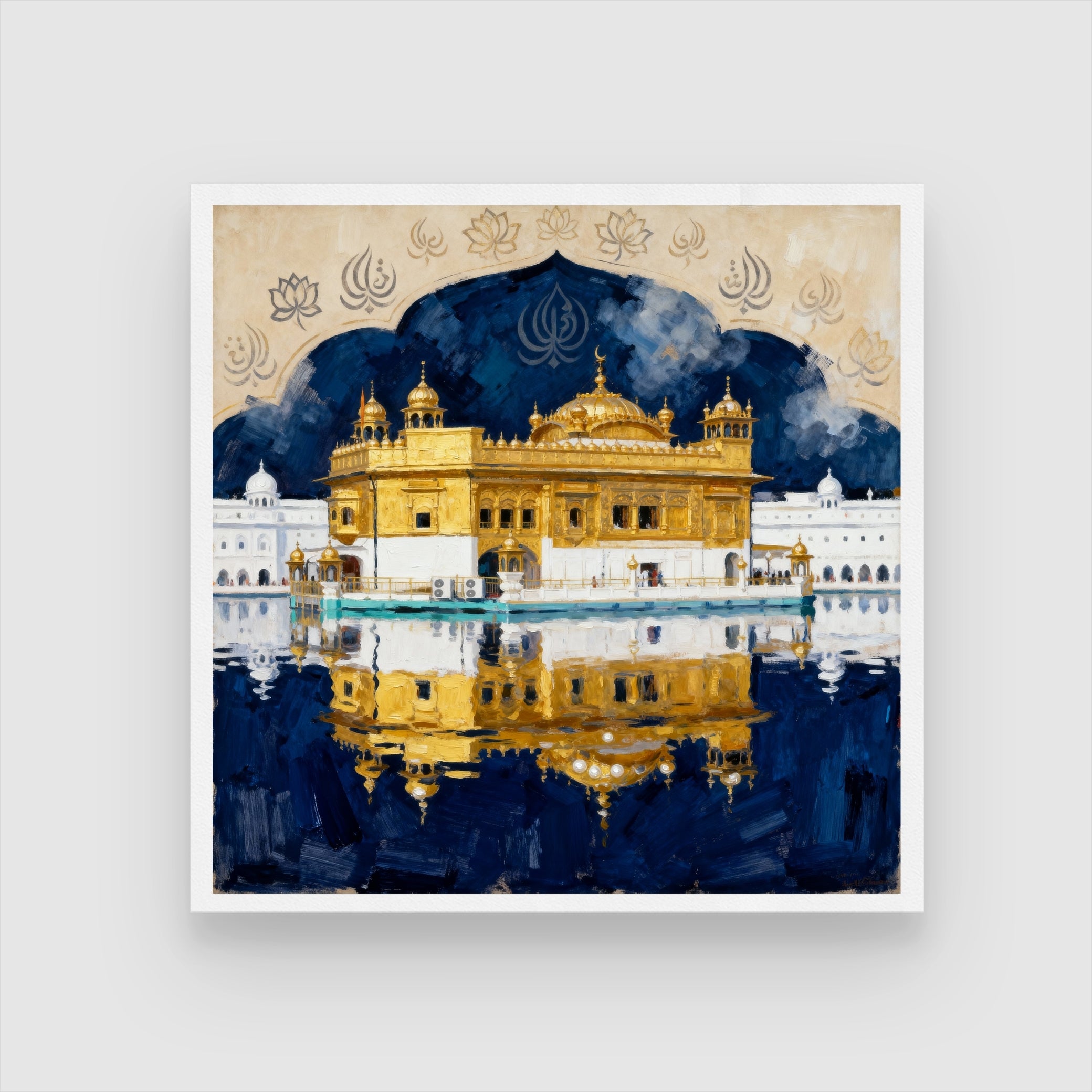 The Golden Serenity – Golden Temple Amritsar Wall Painting 1 : 1 Square Premium Wall Art Canvas by MeriDeewar