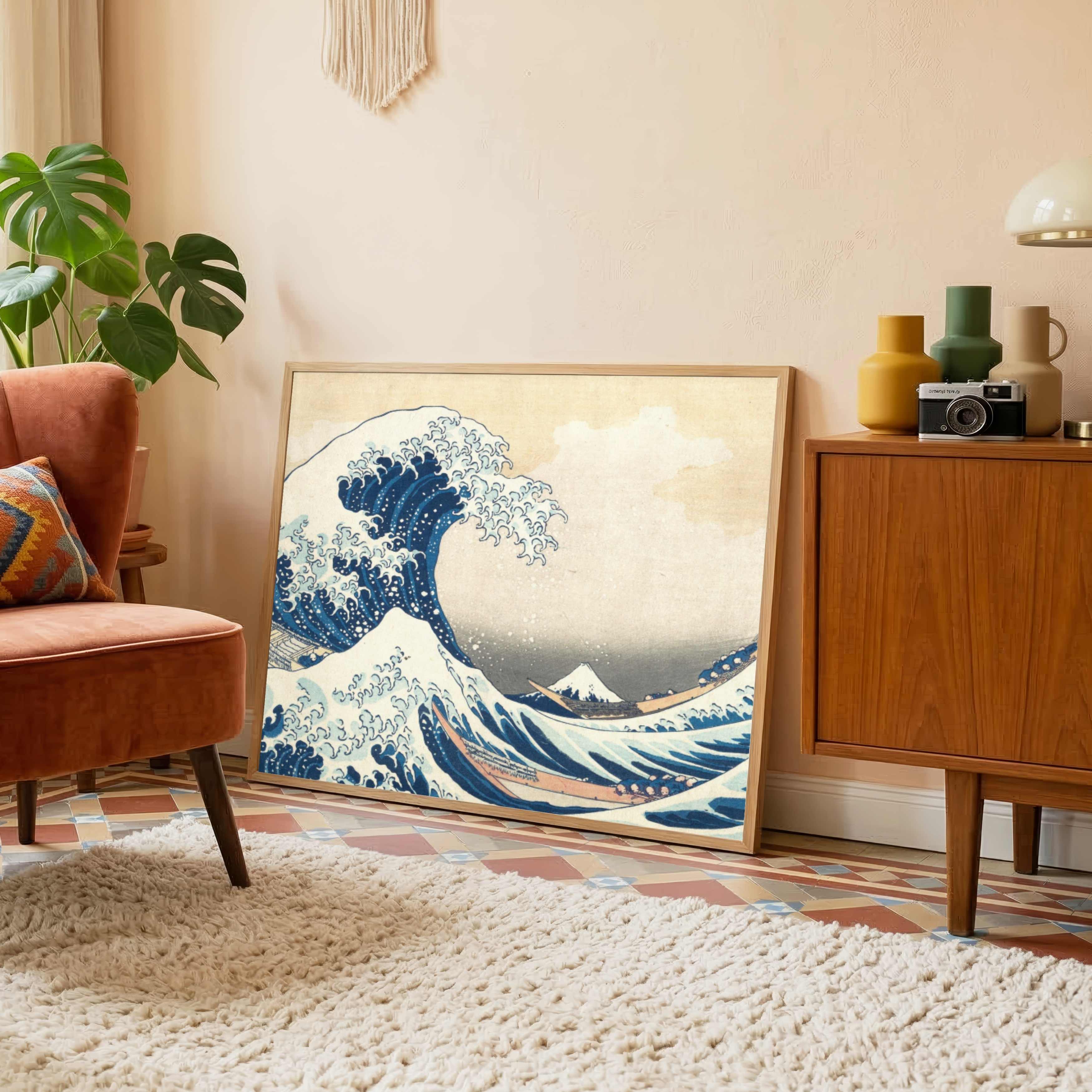 The Great Wave off Kanagawa Painting for Living Room | Japanese Wall Art | Hokusai 3 : 2 Horizontal Premium Wall Art Canvas by MeriDeewar